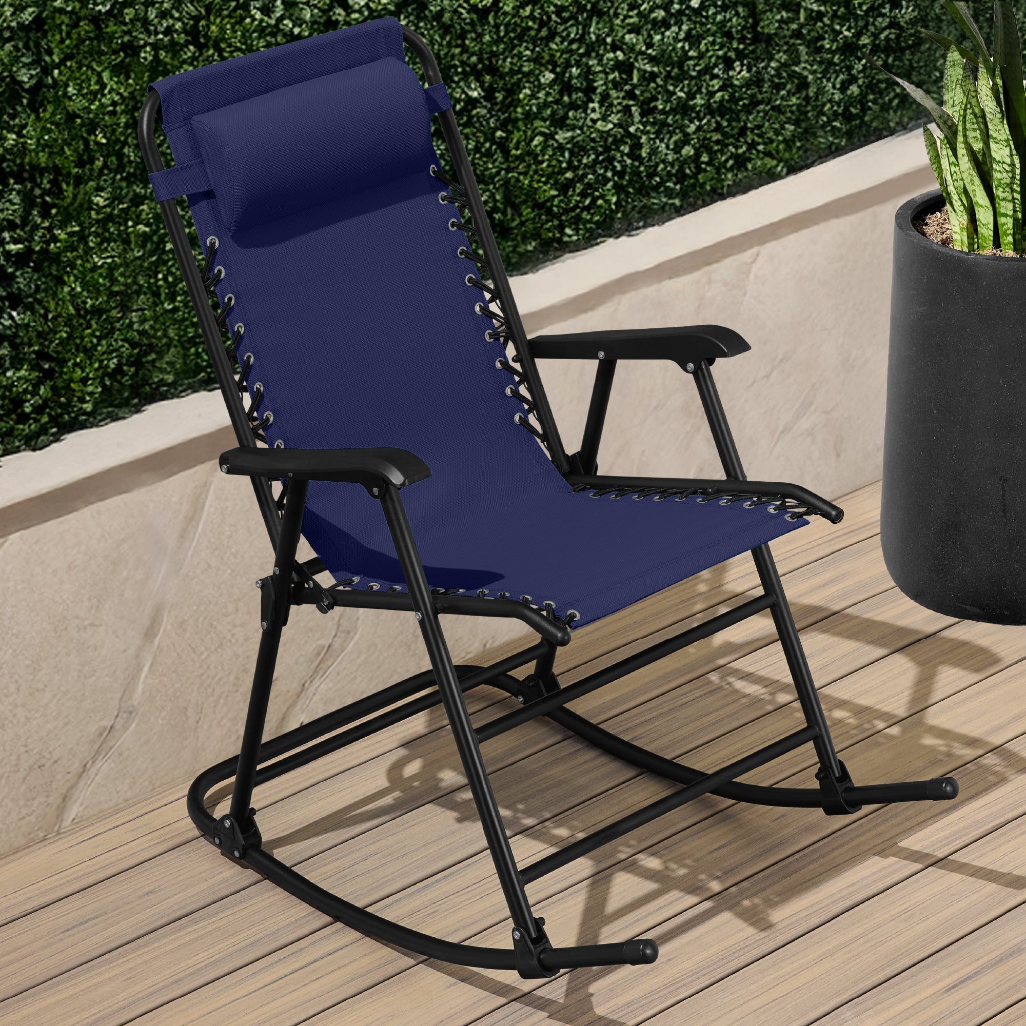 Premium Outdoor Folding Zero-Gravity Rocking Lounge Chair with Headrest Pillow