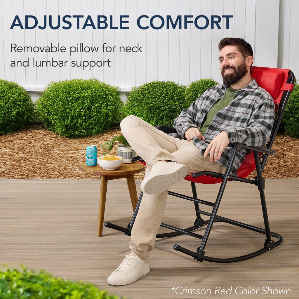 Premium Outdoor Folding Zero-Gravity Rocking Lounge Chair with Headrest Pillow