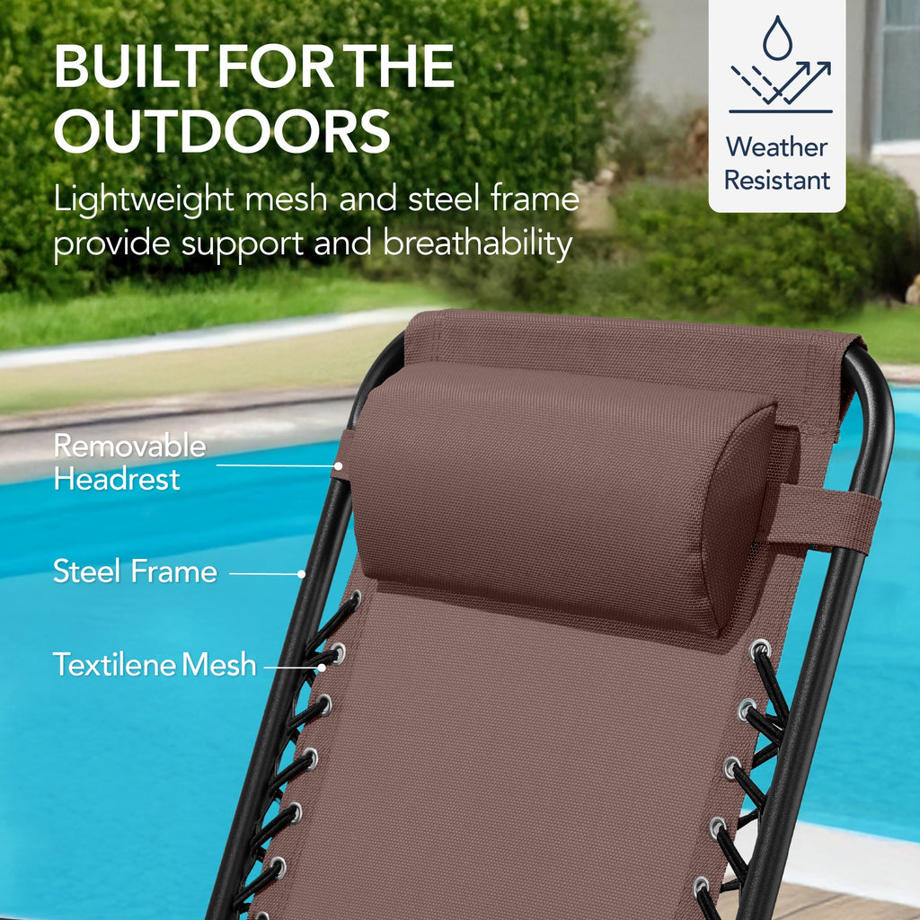 Premium Outdoor Folding Zero-Gravity Rocking Lounge Chair with Headrest Pillow
