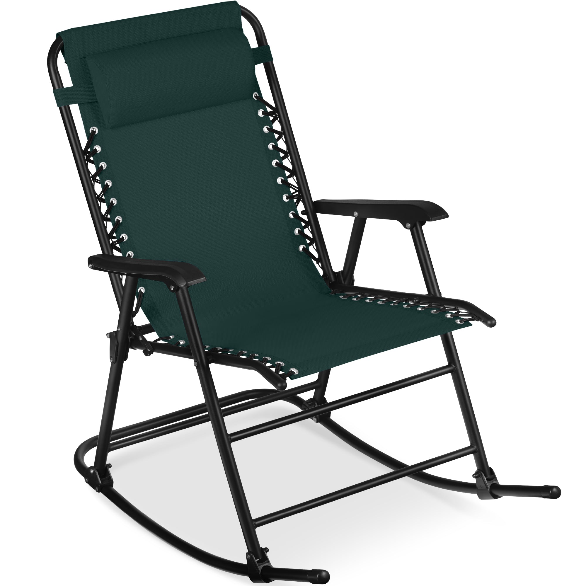 Premium Outdoor Folding Zero-Gravity Rocking Lounge Chair with Headrest Pillow