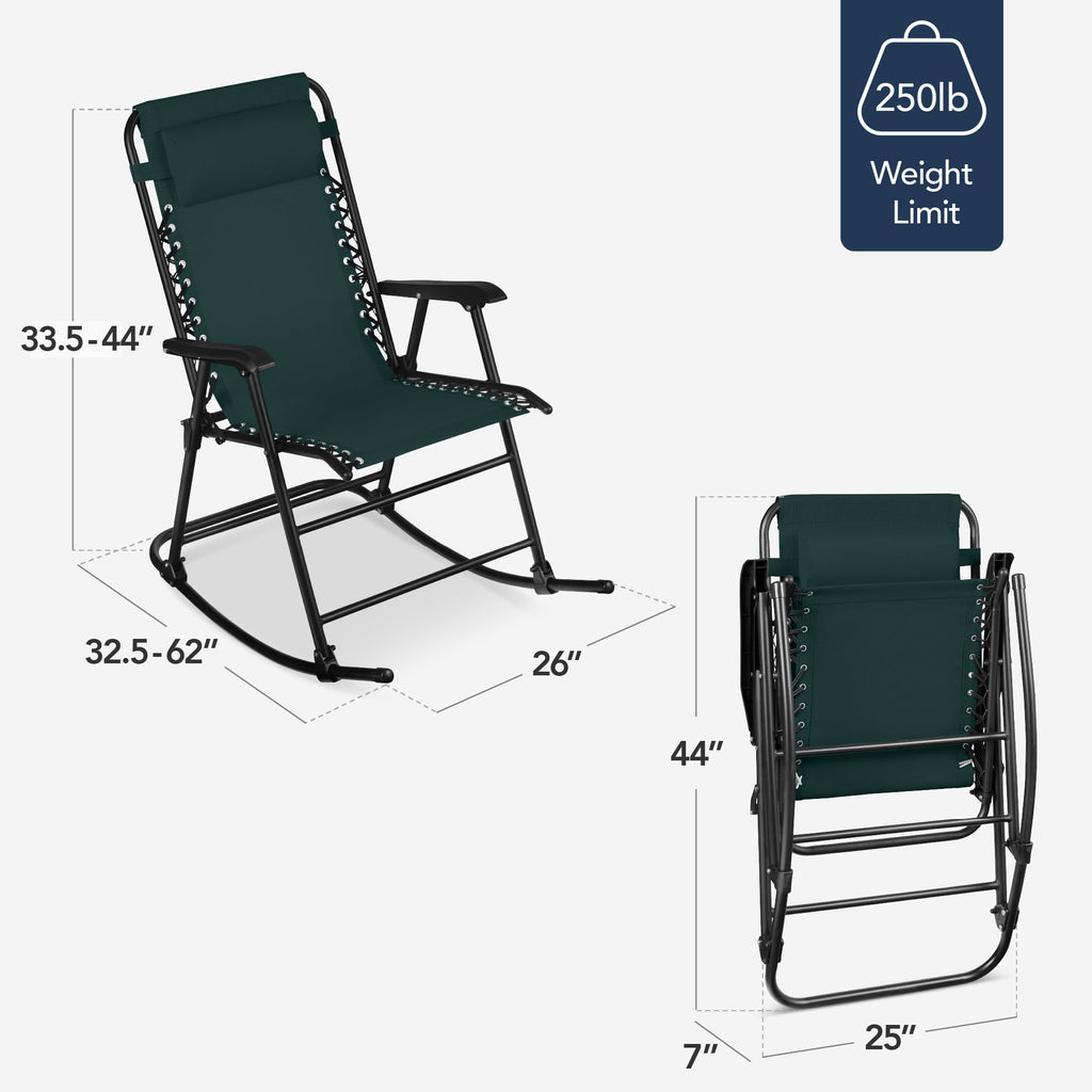 Premium Outdoor Folding Zero-Gravity Rocking Lounge Chair with Headrest Pillow