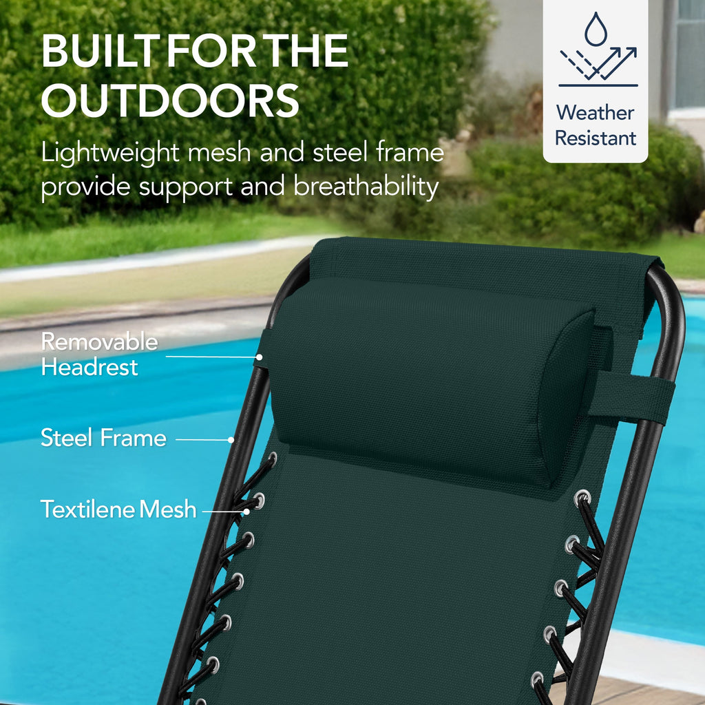 Premium Outdoor Folding Zero-Gravity Rocking Lounge Chair with Headrest Pillow