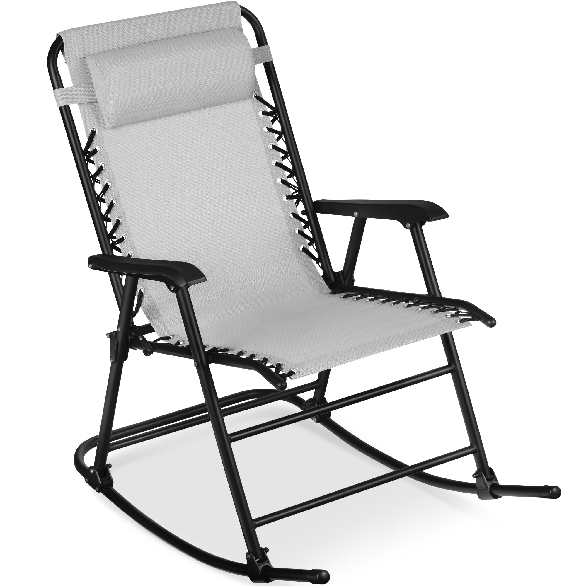 Premium Outdoor Folding Zero-Gravity Rocking Lounge Chair with Headrest Pillow