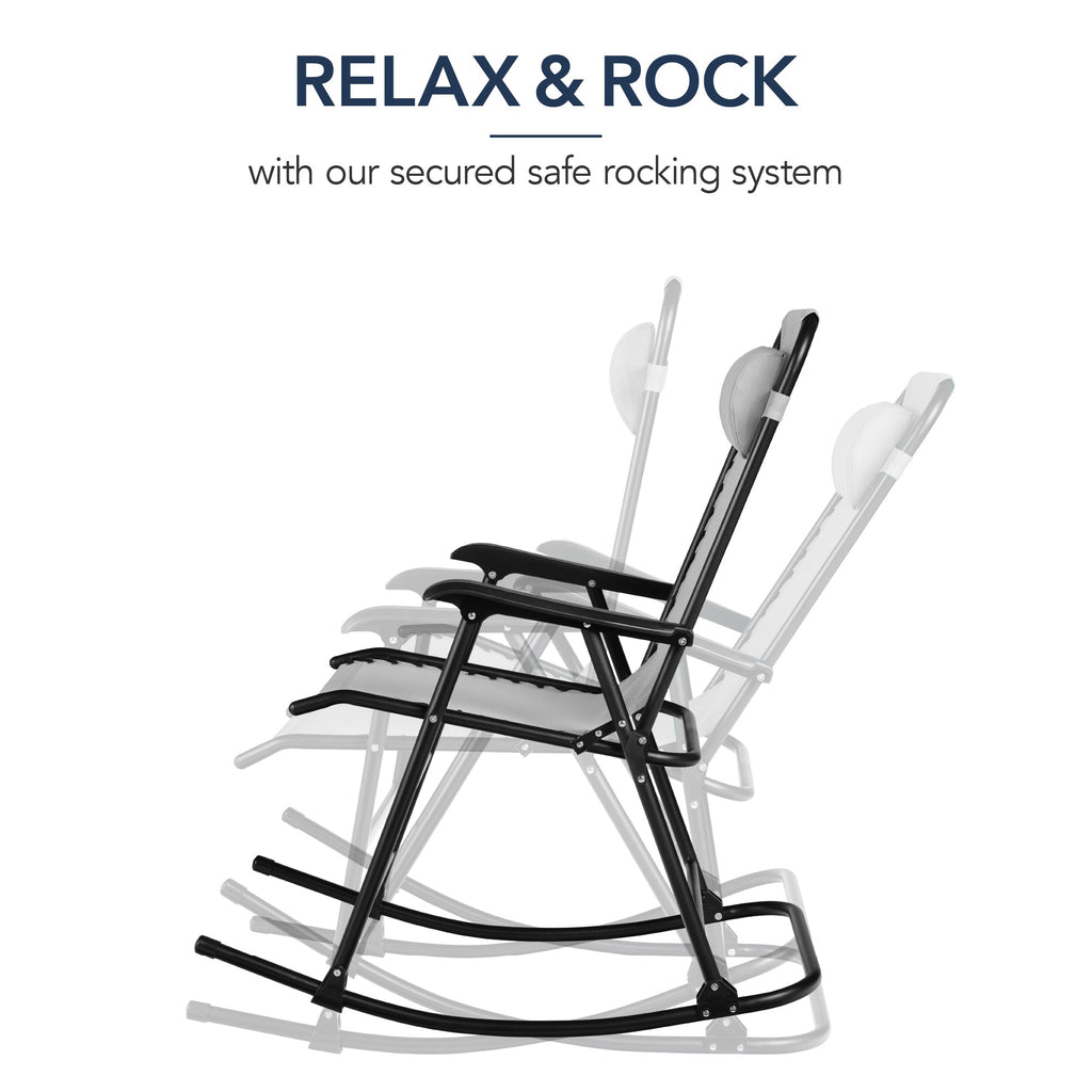 Premium Outdoor Folding Zero-Gravity Rocking Lounge Chair with Headrest Pillow