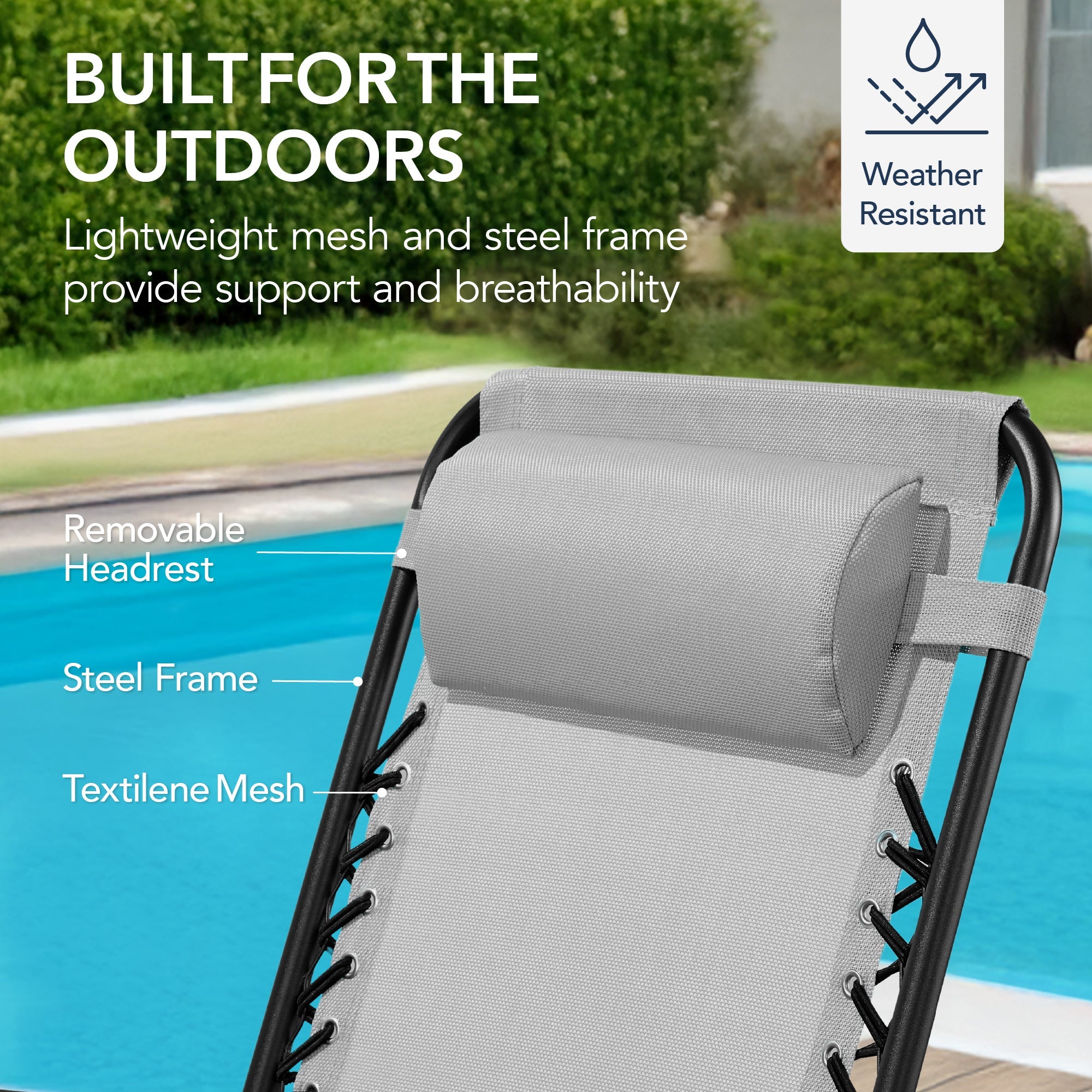 Premium Outdoor Folding Zero-Gravity Rocking Lounge Chair with Headrest Pillow