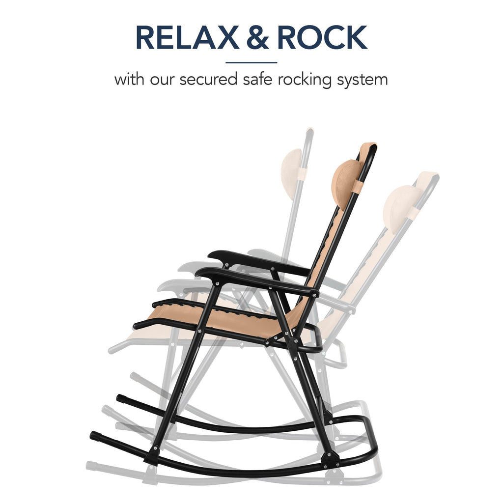 Premium Outdoor Folding Zero-Gravity Rocking Lounge Chair with Headrest Pillow