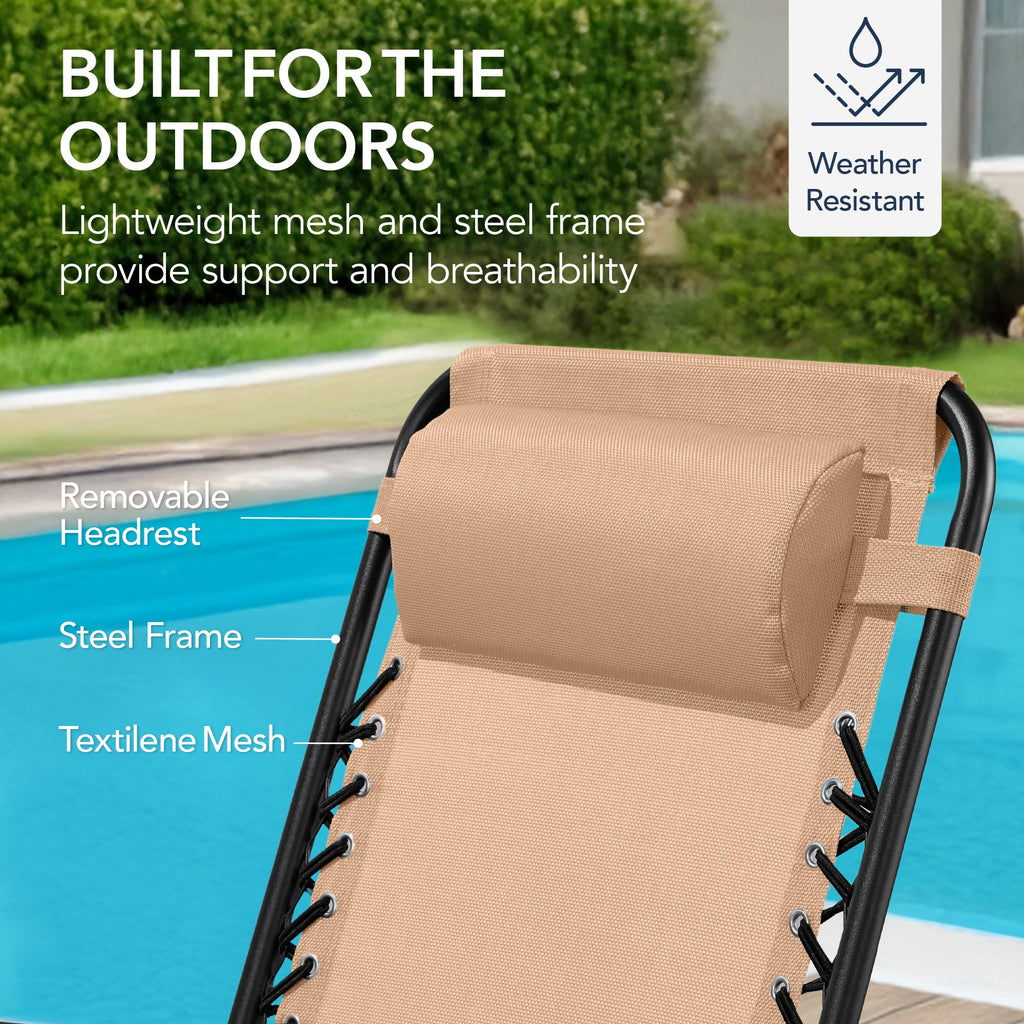 Premium Outdoor Folding Zero-Gravity Rocking Lounge Chair with Headrest Pillow