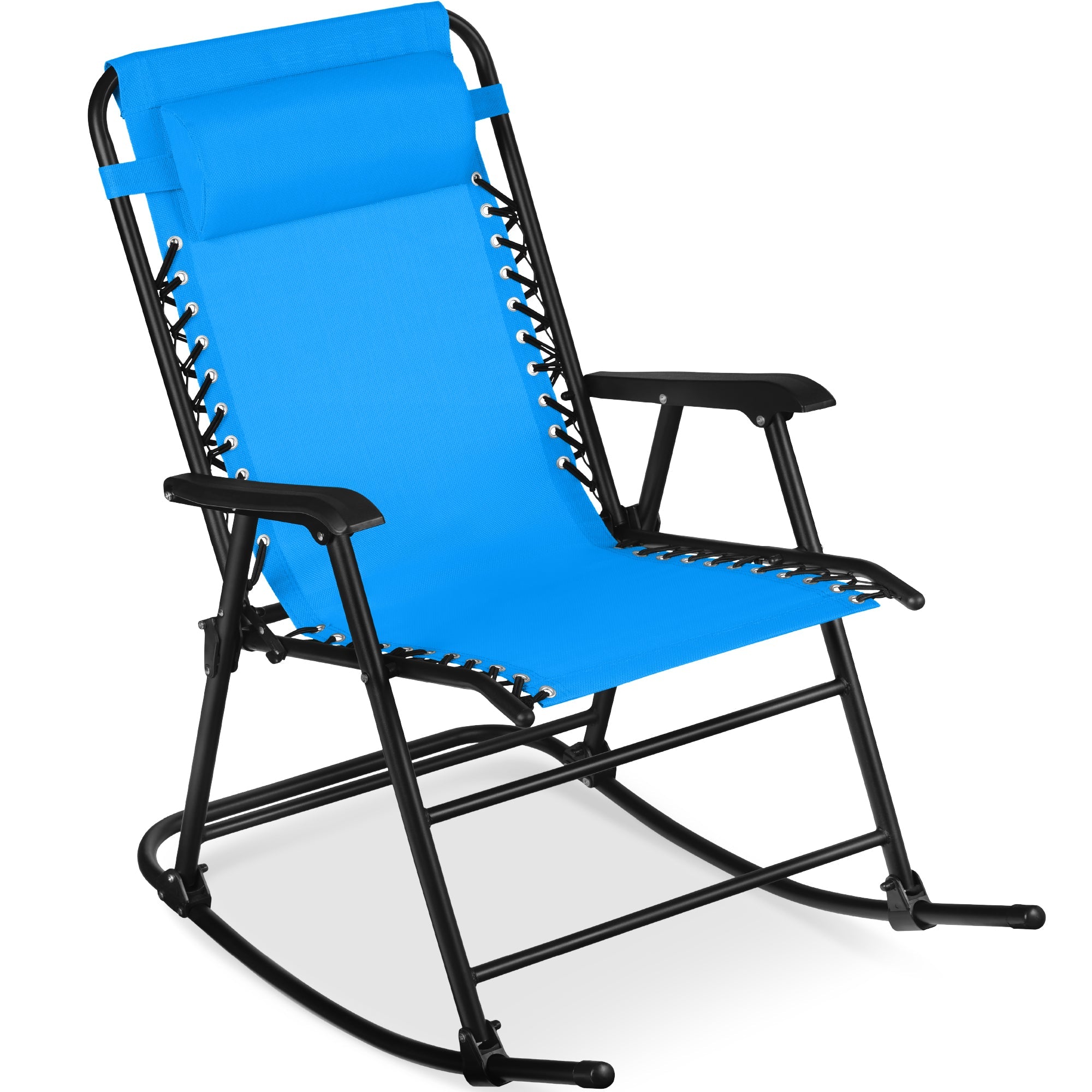 Premium Outdoor Folding Zero-Gravity Rocking Lounge Chair with Headrest Pillow