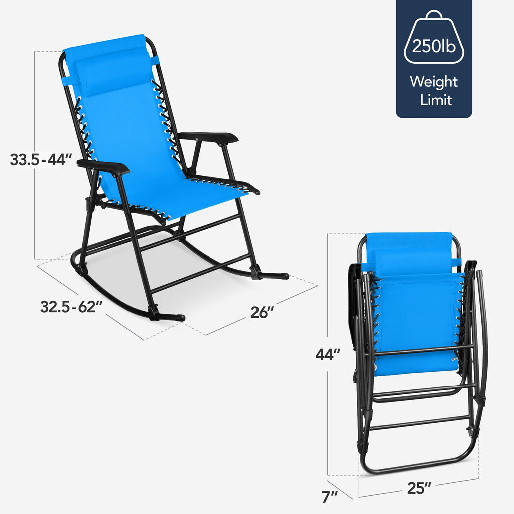 Premium Outdoor Folding Zero-Gravity Rocking Lounge Chair with Headrest Pillow