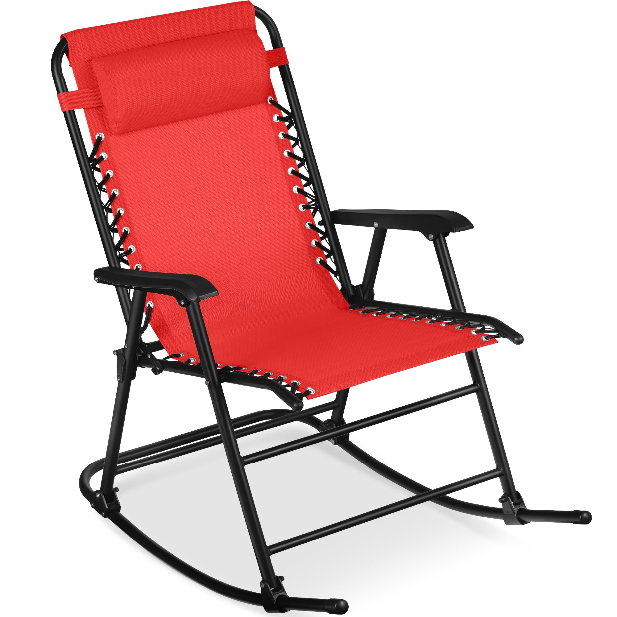 Premium Outdoor Folding Zero-Gravity Rocking Lounge Chair with Headrest Pillow