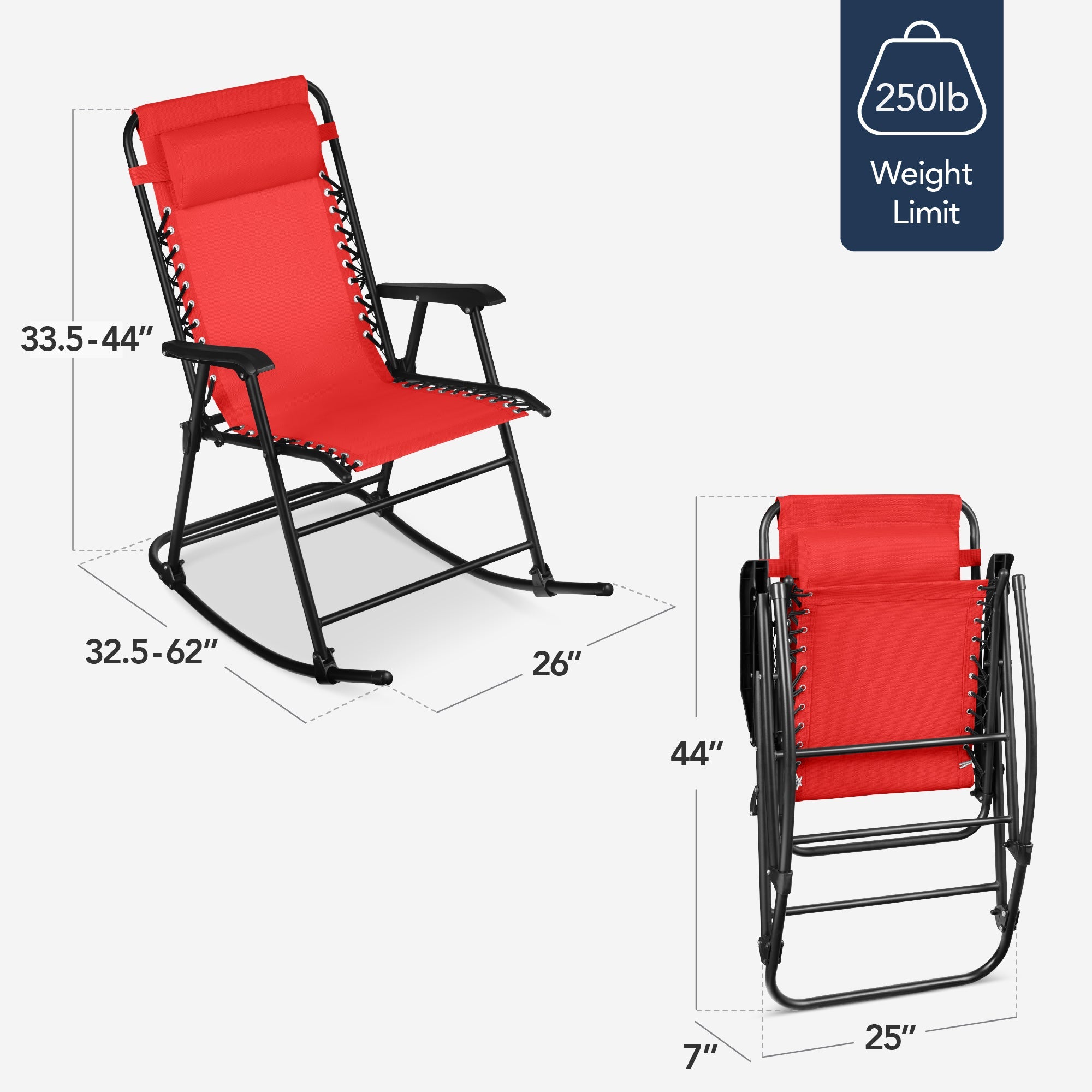 Premium Outdoor Folding Zero-Gravity Rocking Lounge Chair with Headrest Pillow