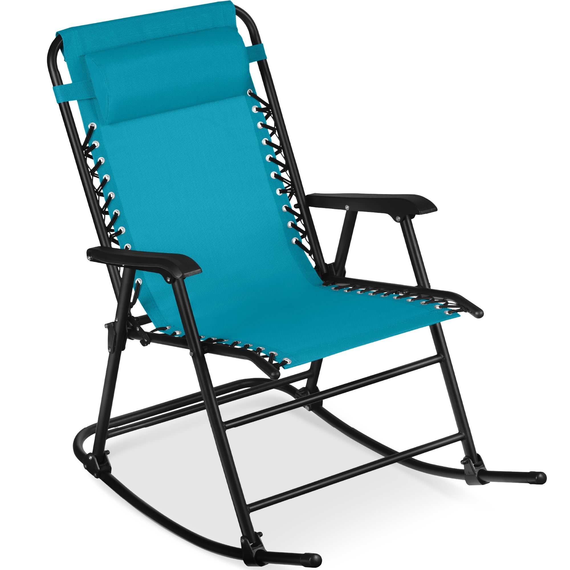 Premium Outdoor Folding Zero-Gravity Rocking Lounge Chair with Headrest Pillow