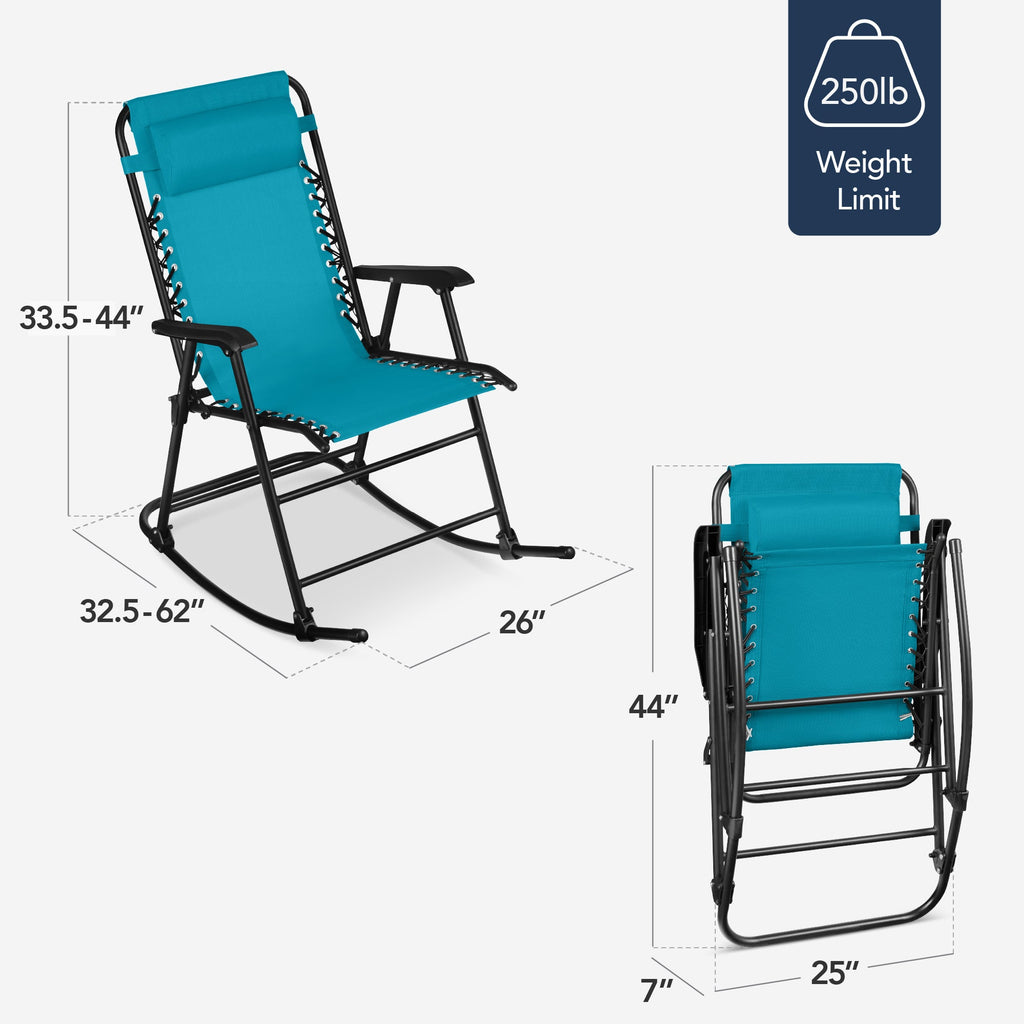 Premium Outdoor Folding Zero-Gravity Rocking Lounge Chair with Headrest Pillow