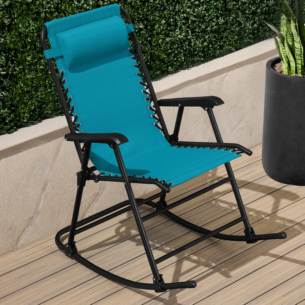Premium Outdoor Folding Zero-Gravity Rocking Lounge Chair with Headrest Pillow