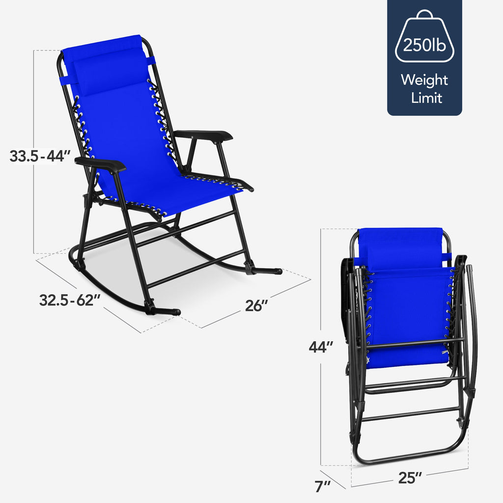 Premium Outdoor Folding Zero-Gravity Rocking Lounge Chair with Headrest Pillow