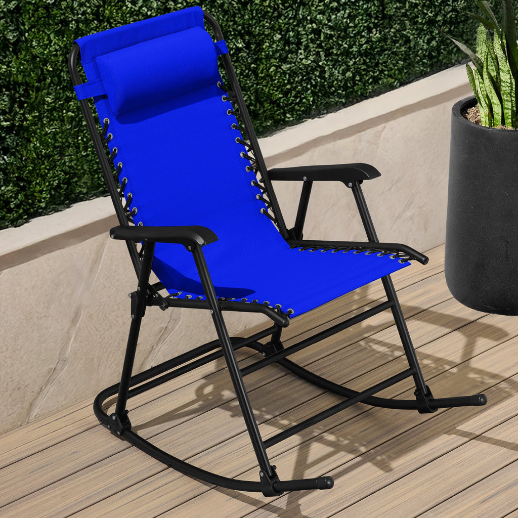 Premium Outdoor Folding Zero-Gravity Rocking Lounge Chair with Headrest Pillow