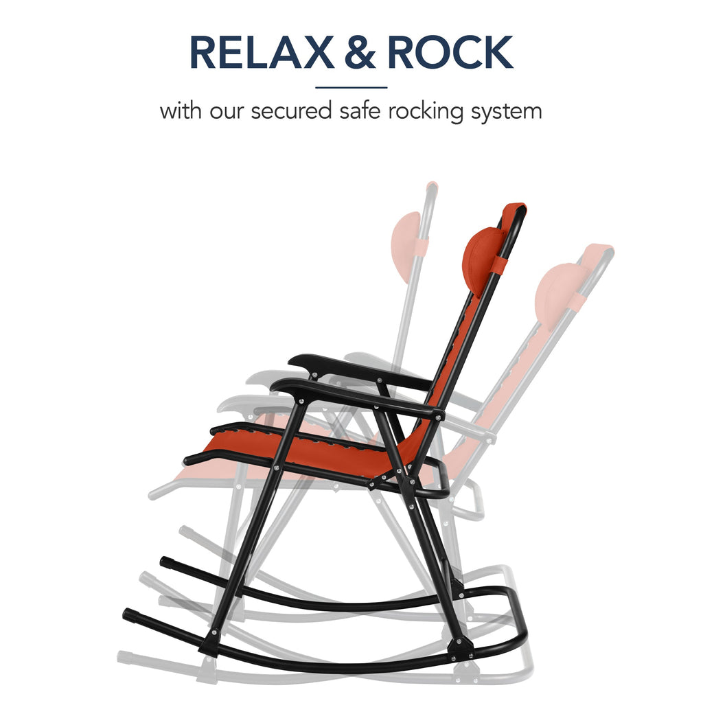 Premium Outdoor Folding Zero-Gravity Rocking Lounge Chair with Headrest Pillow