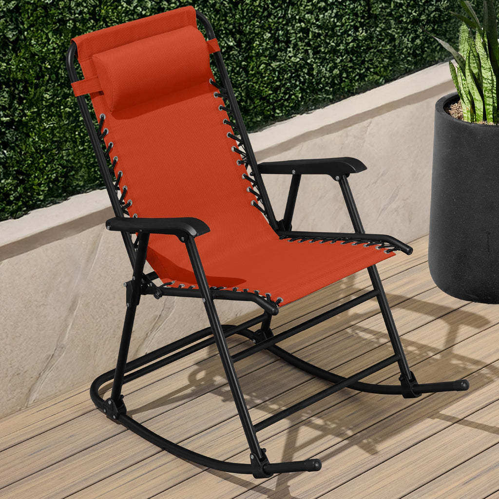 Premium Outdoor Folding Zero-Gravity Rocking Lounge Chair with Headrest Pillow