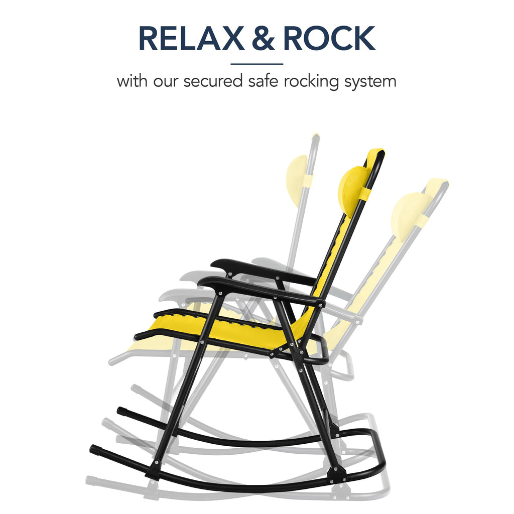 Premium Outdoor Folding Zero-Gravity Rocking Lounge Chair with Headrest Pillow