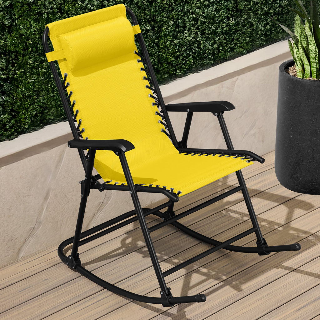 Premium Outdoor Folding Zero-Gravity Rocking Lounge Chair with Headrest Pillow