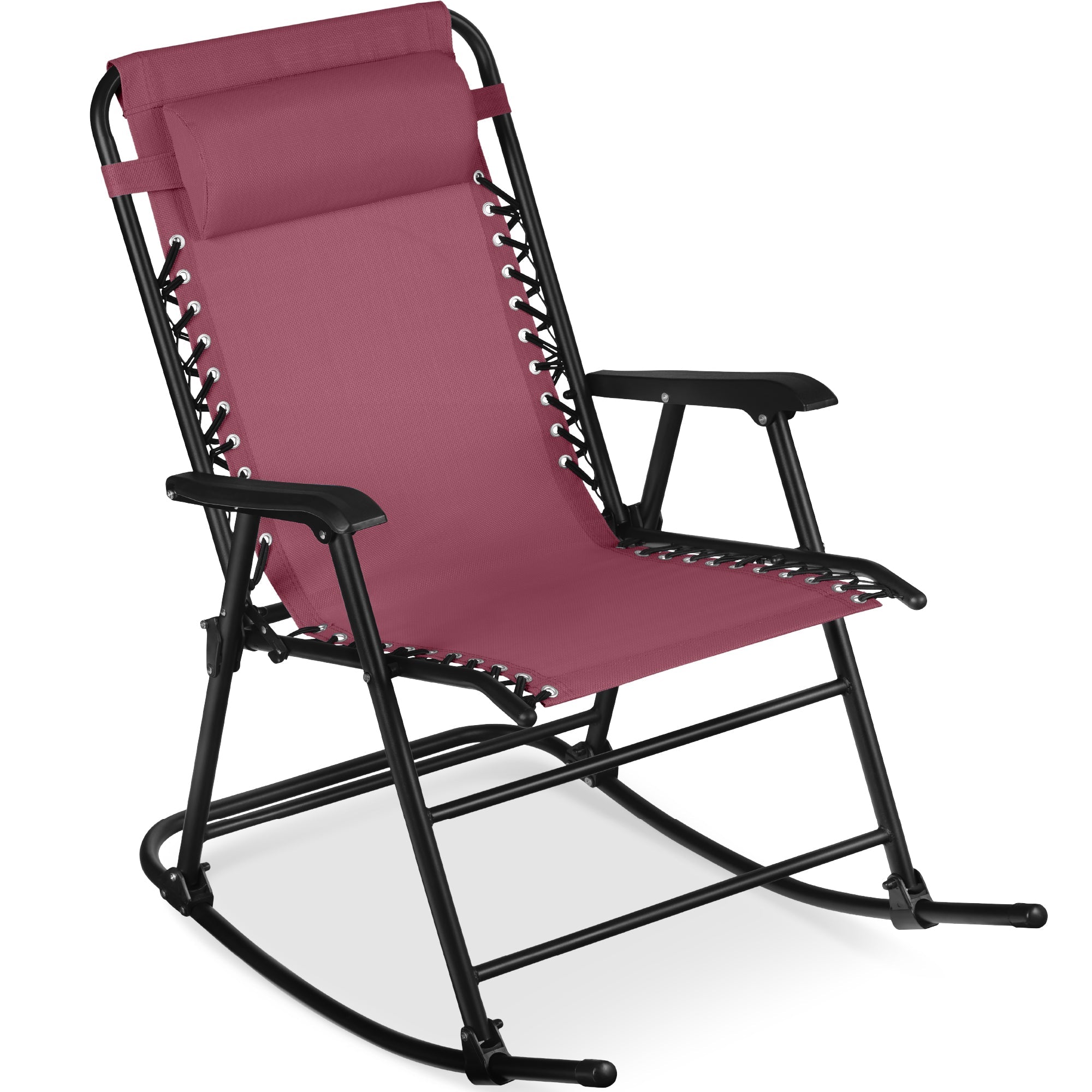 Premium Outdoor Folding Zero-Gravity Rocking Lounge Chair with Headrest Pillow