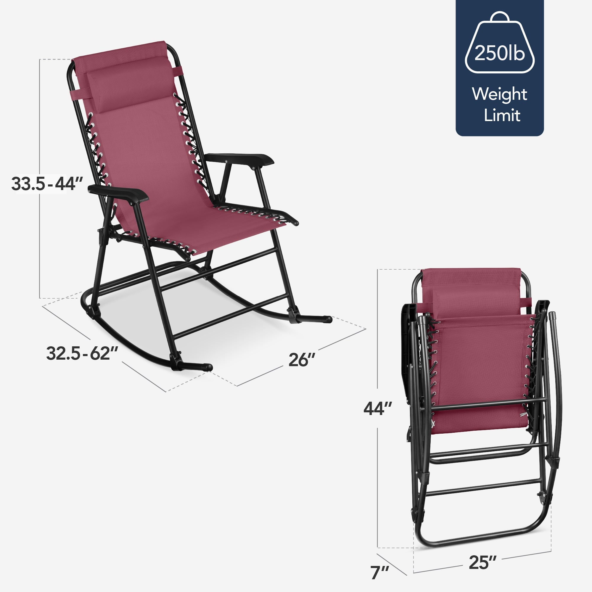 Premium Outdoor Folding Zero-Gravity Rocking Lounge Chair with Headrest Pillow