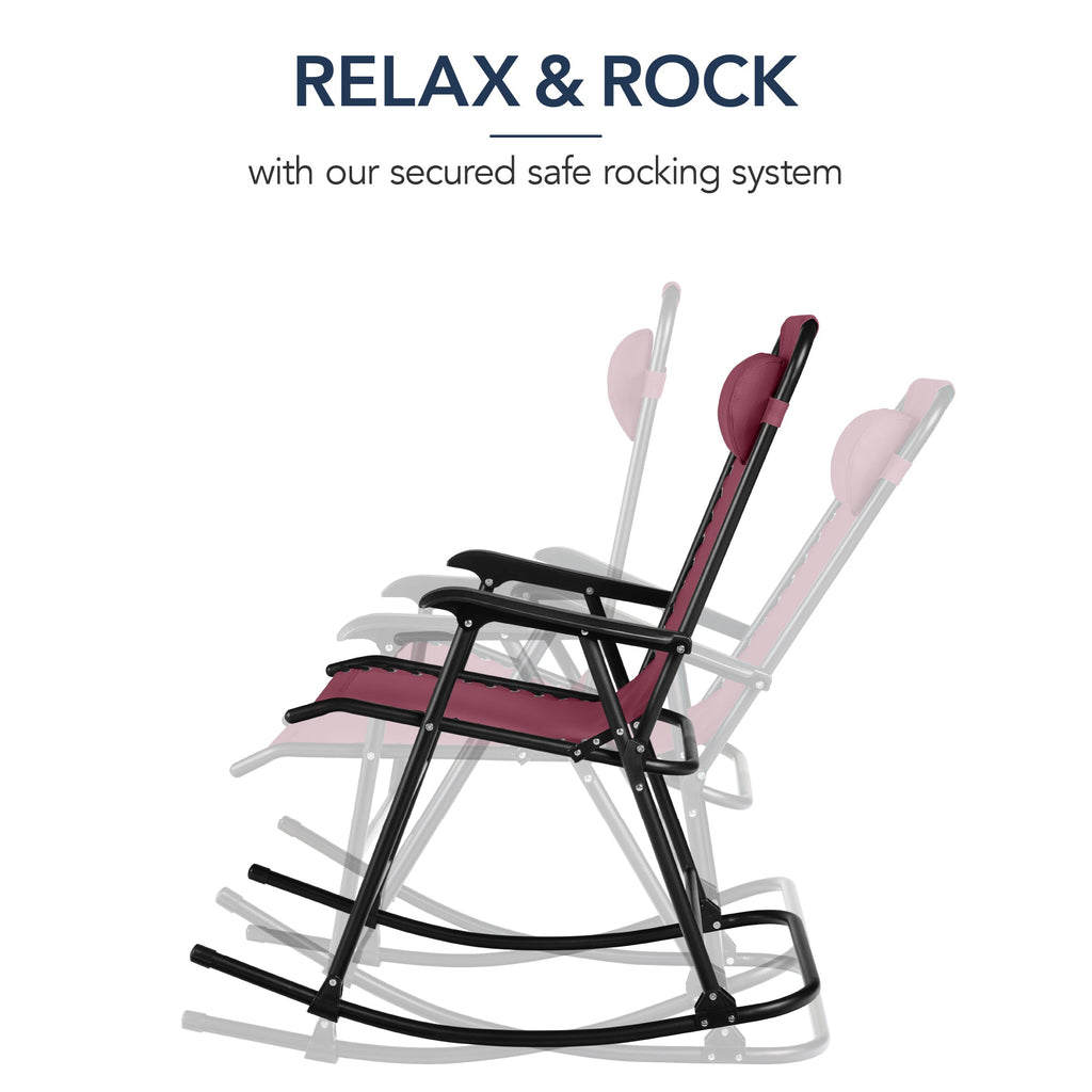 Premium Outdoor Folding Zero-Gravity Rocking Lounge Chair with Headrest Pillow