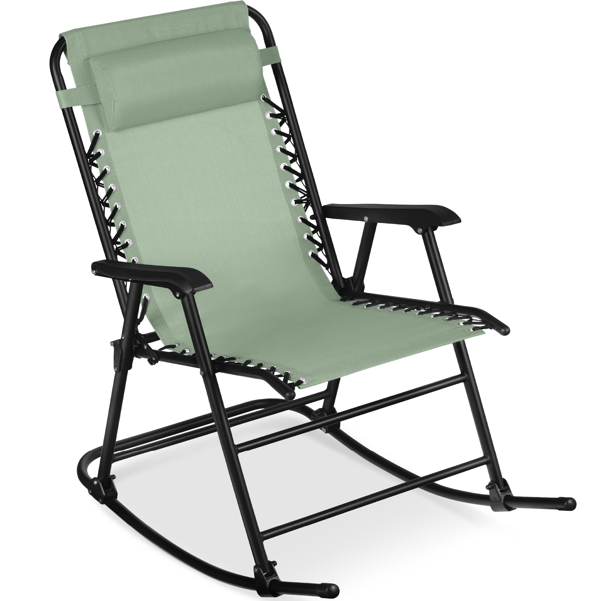 Premium Outdoor Folding Zero-Gravity Rocking Lounge Chair with Headrest Pillow