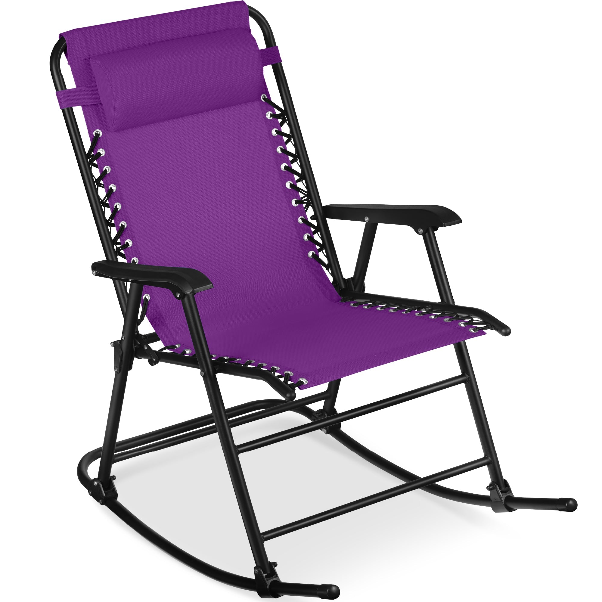 Premium Outdoor Folding Zero-Gravity Rocking Lounge Chair with Headrest Pillow