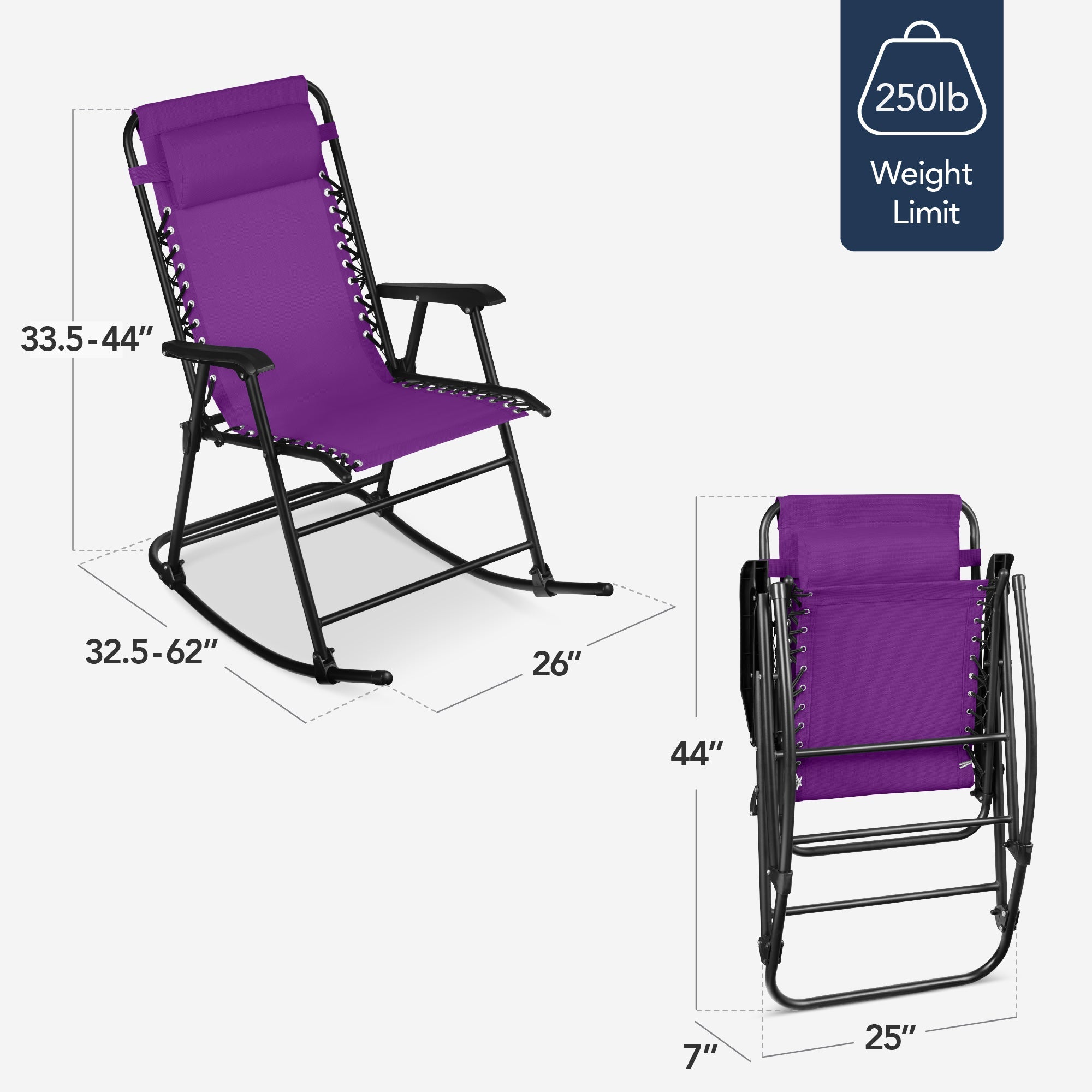 Premium Outdoor Folding Zero-Gravity Rocking Lounge Chair with Headrest Pillow