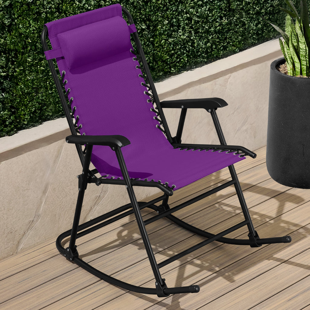 Premium Outdoor Folding Zero-Gravity Rocking Lounge Chair with Headrest Pillow