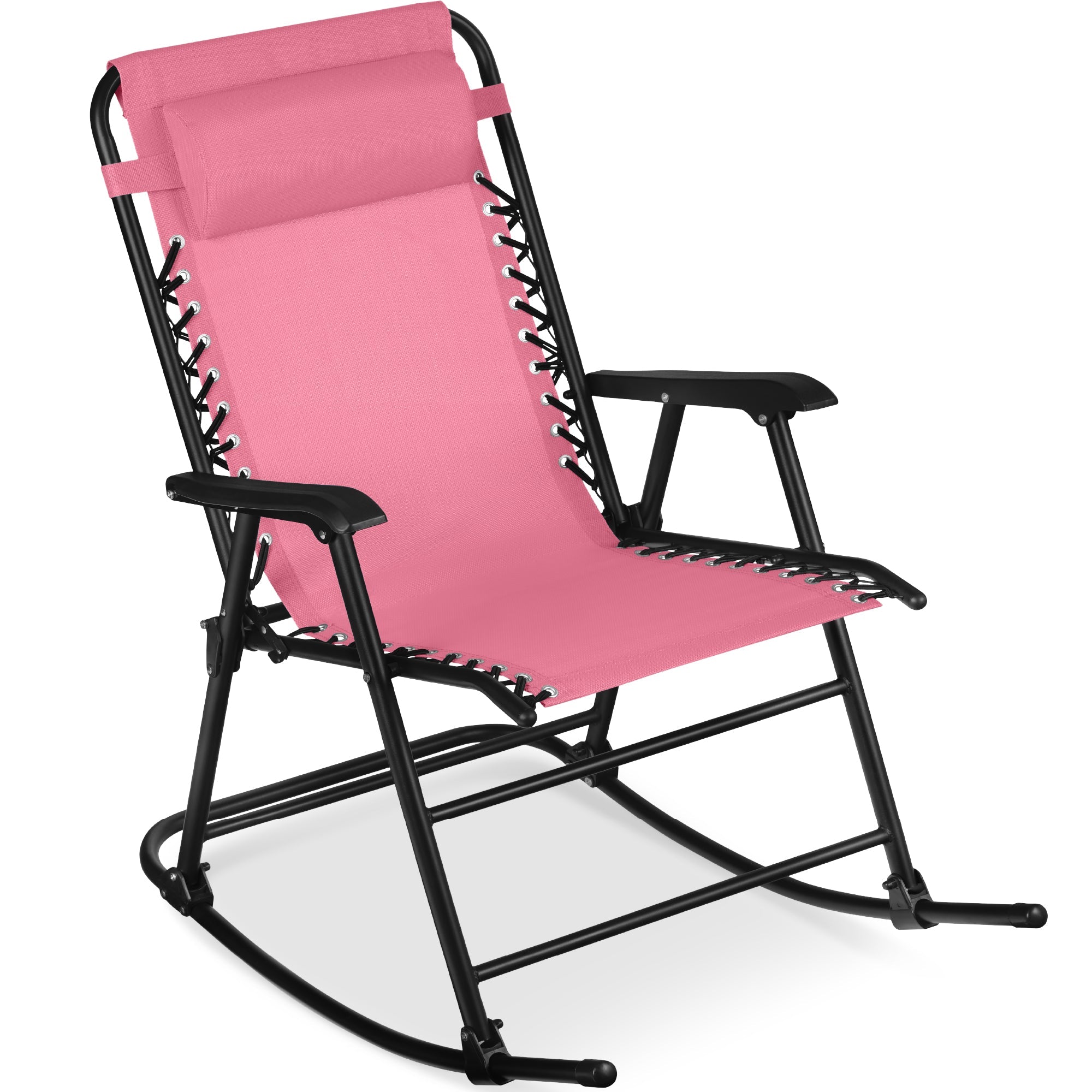Premium Outdoor Folding Zero-Gravity Rocking Lounge Chair with Headrest Pillow