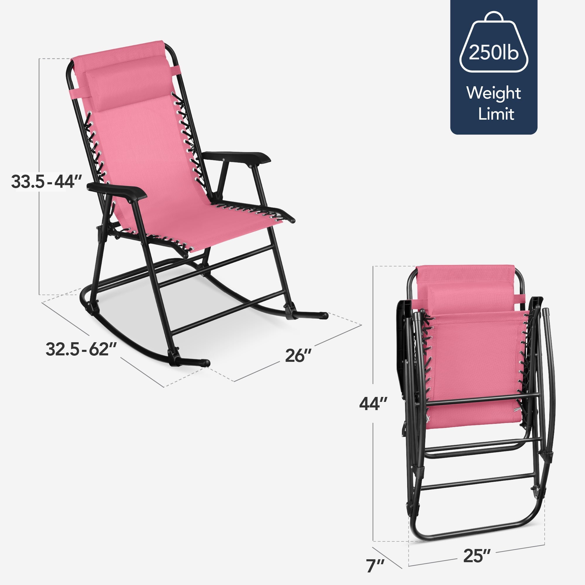 Premium Outdoor Folding Zero-Gravity Rocking Lounge Chair with Headrest Pillow