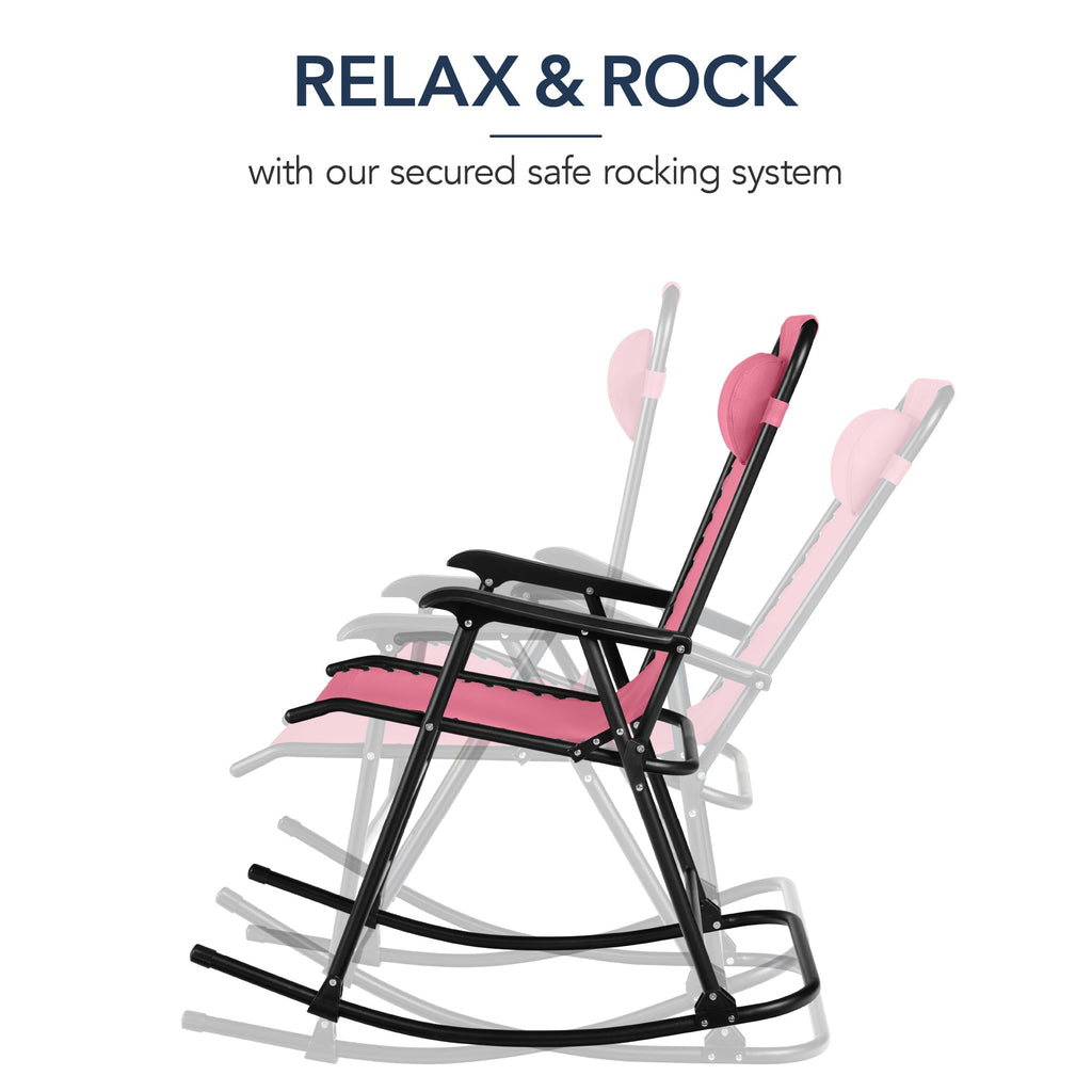 Premium Outdoor Folding Zero-Gravity Rocking Lounge Chair with Headrest Pillow