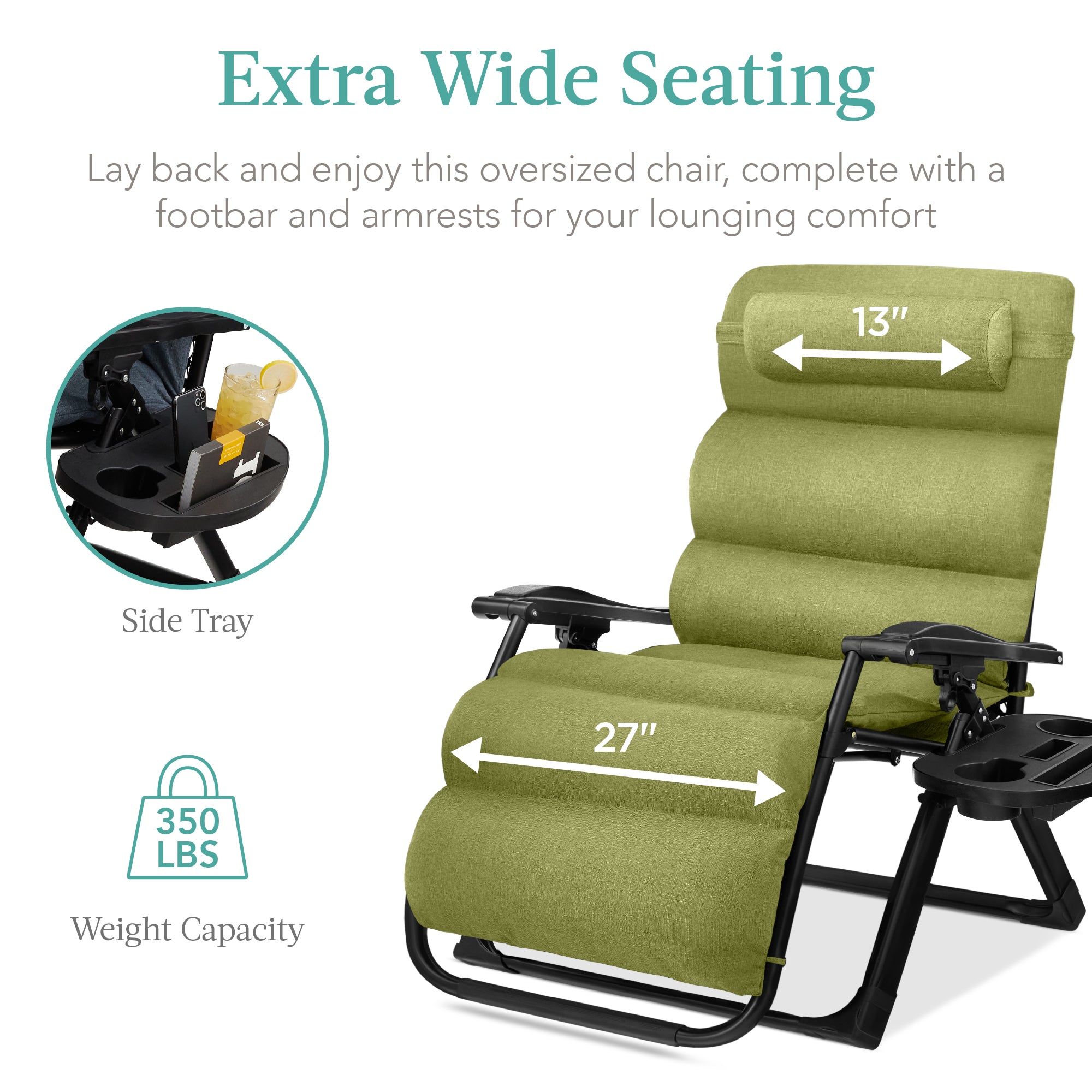 Cushioned Oversized Zero Gravity Recliner with Side Tray
