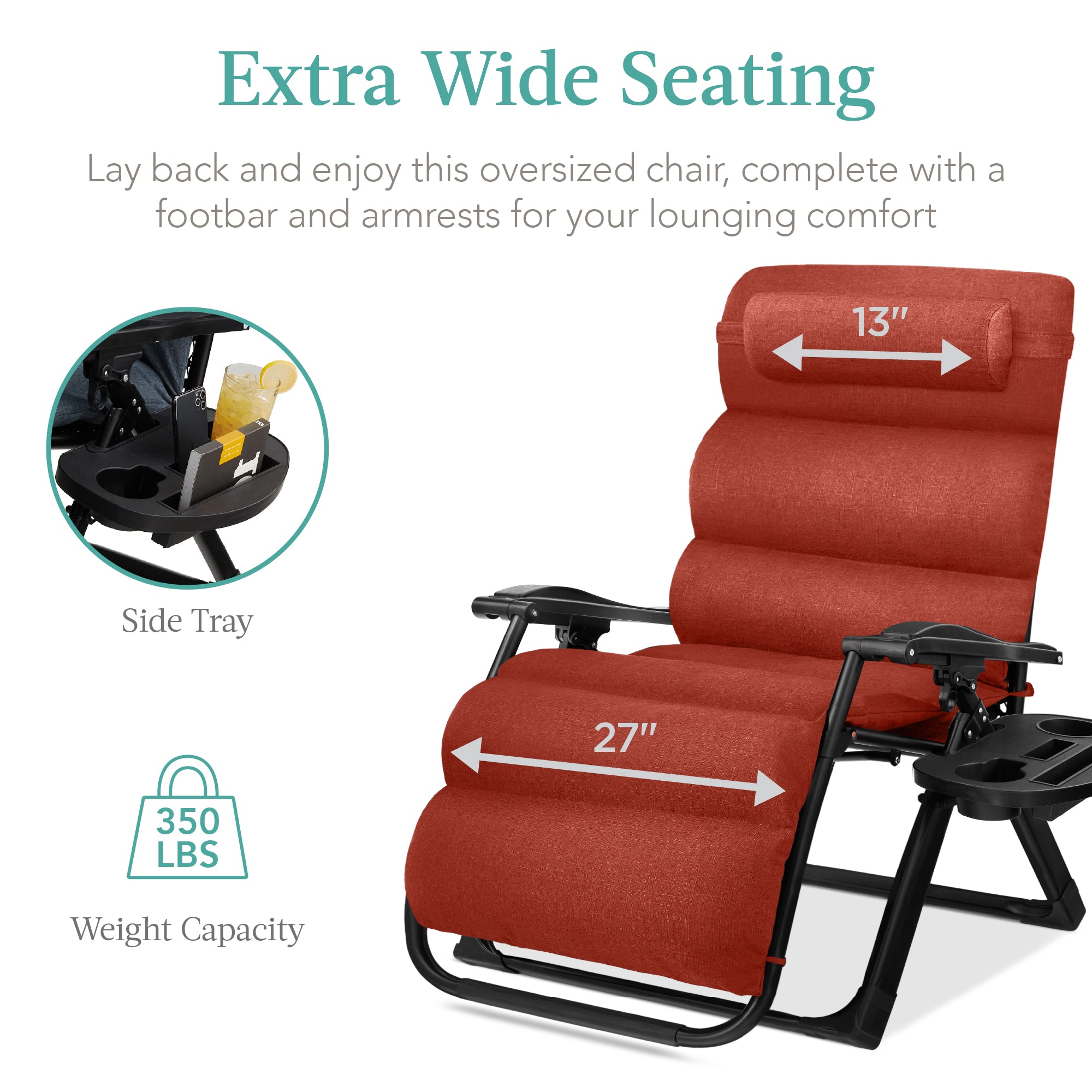 Cushioned Oversized Zero Gravity Recliner with Side Tray
