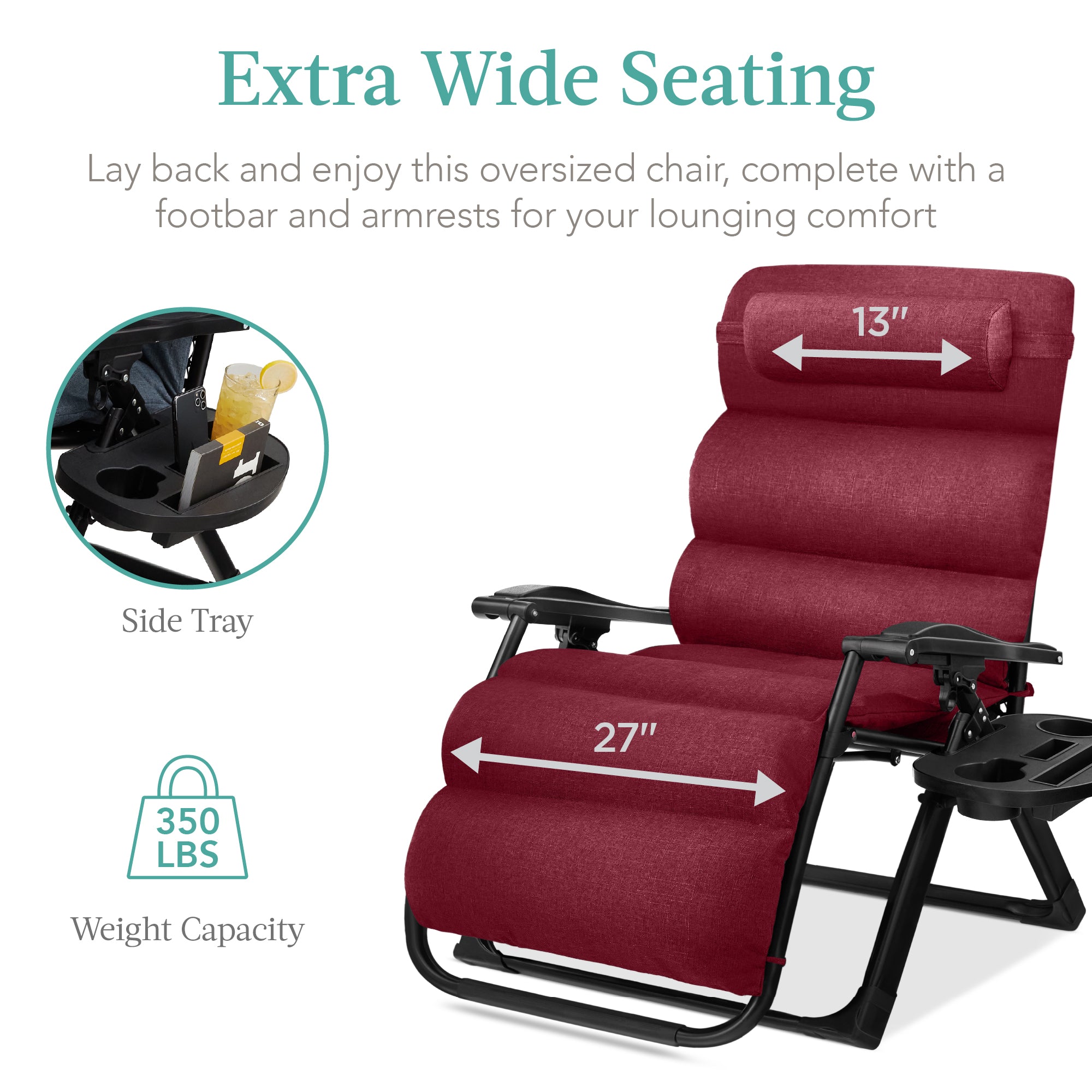 Cushioned Oversized Zero Gravity Recliner with Side Tray