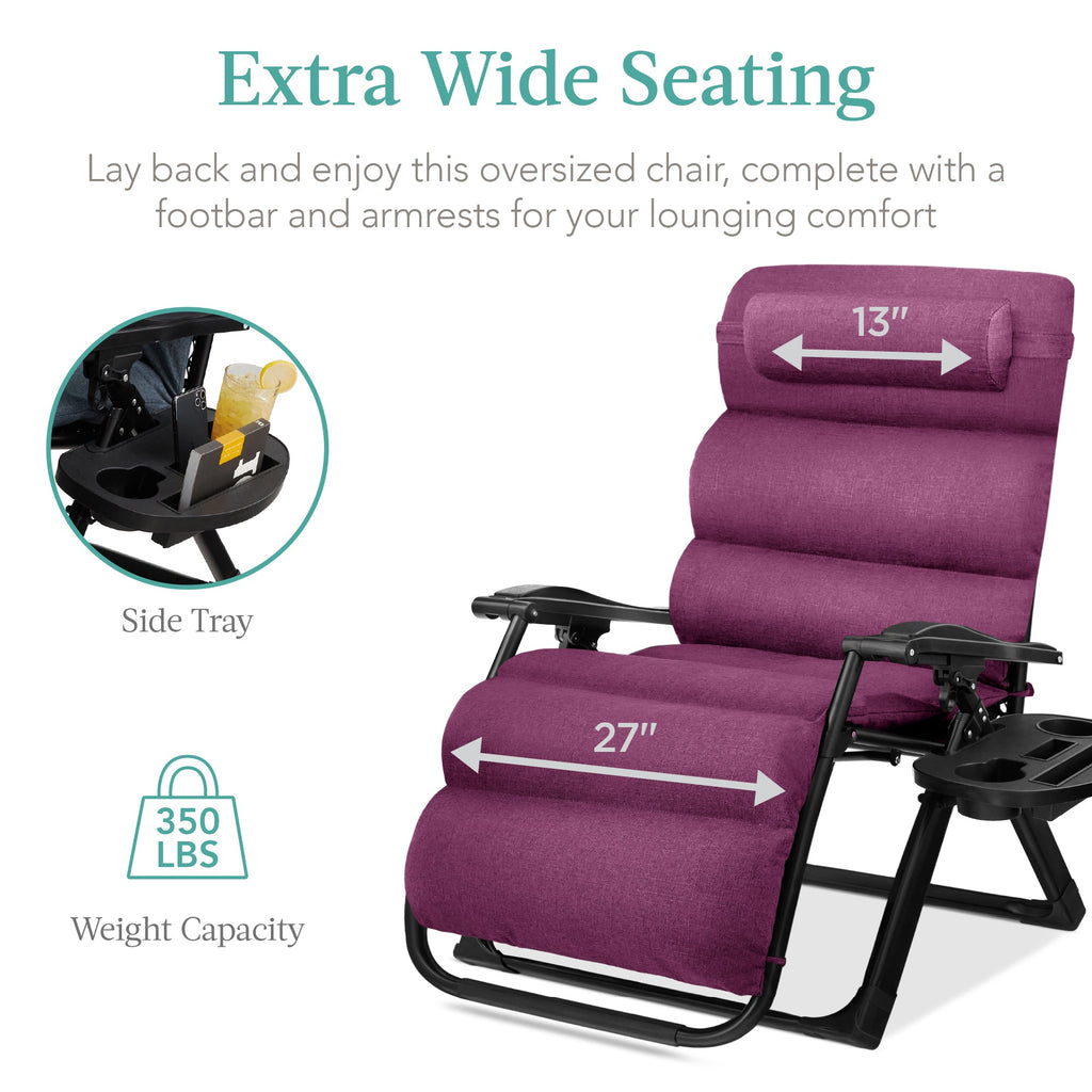 Cushioned Oversized Zero Gravity Recliner with Side Tray