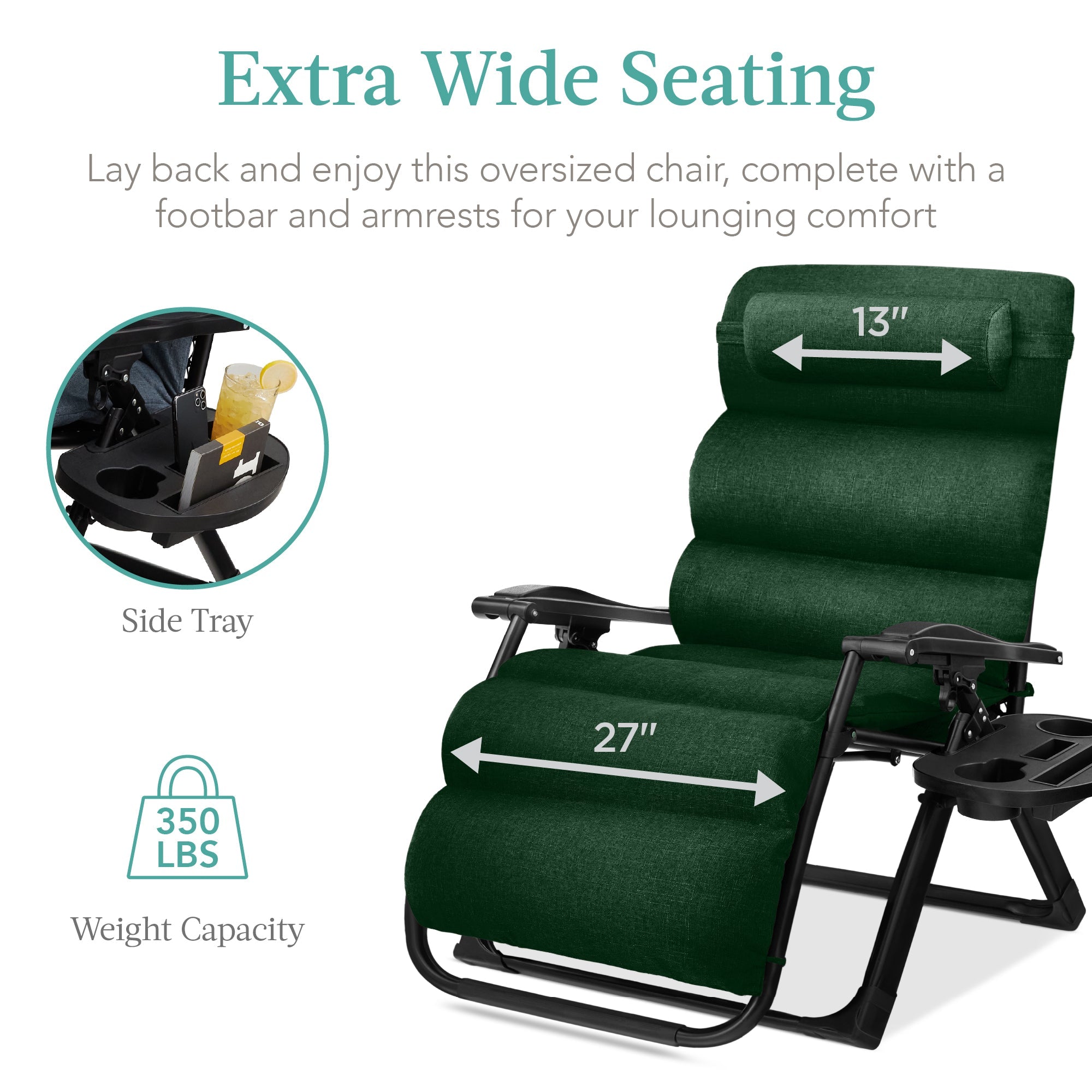 Cushioned Oversized Zero Gravity Recliner with Side Tray
