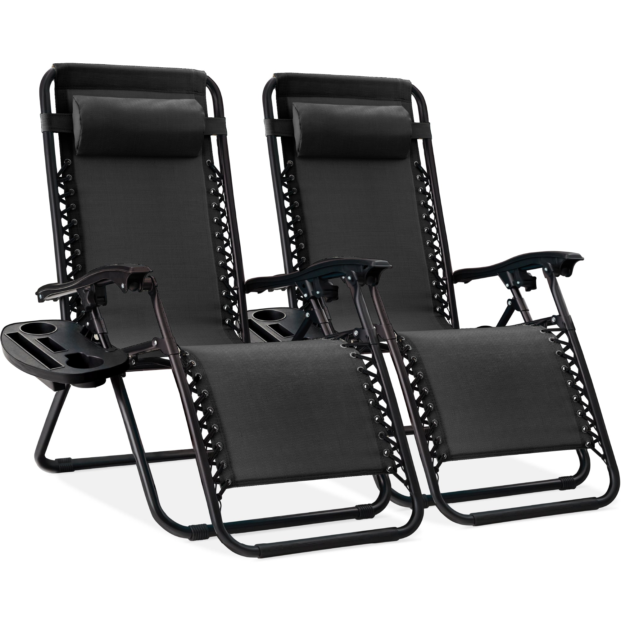 Pair of Adjustable Zero-Gravity Patio Recliners with Cup Holders
