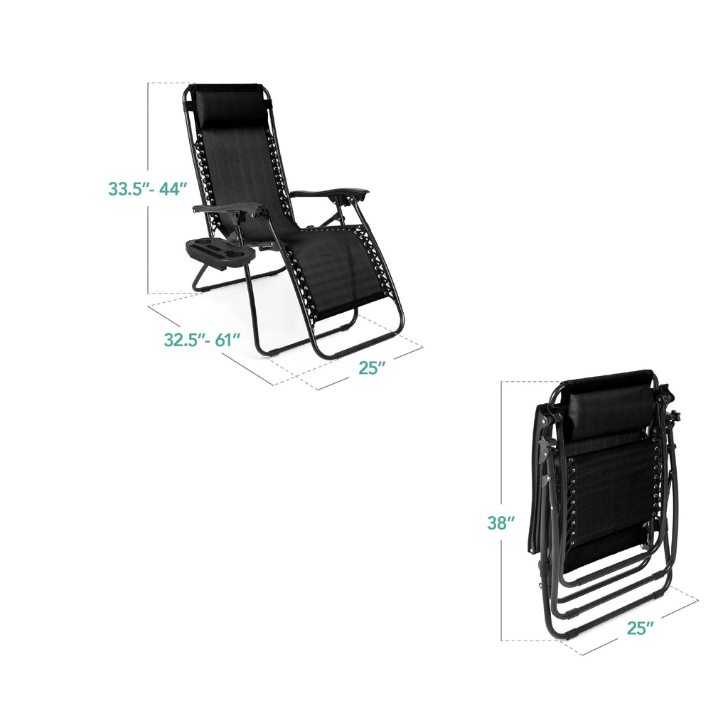 Zero Gravity Recliner Chairs - Set of 2 with Cup Holder Trays