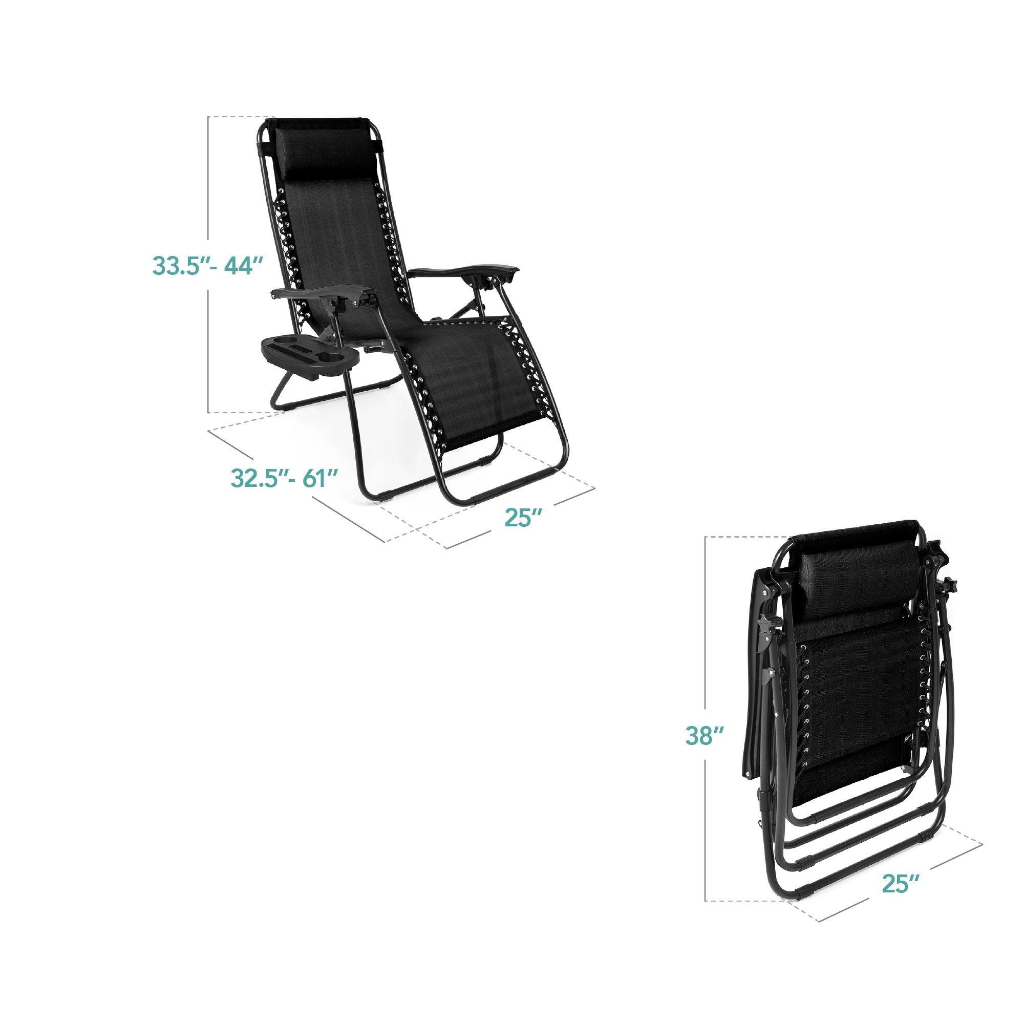 Zero Gravity Recliner Chairs - Set of 2 with Cup Holder Trays