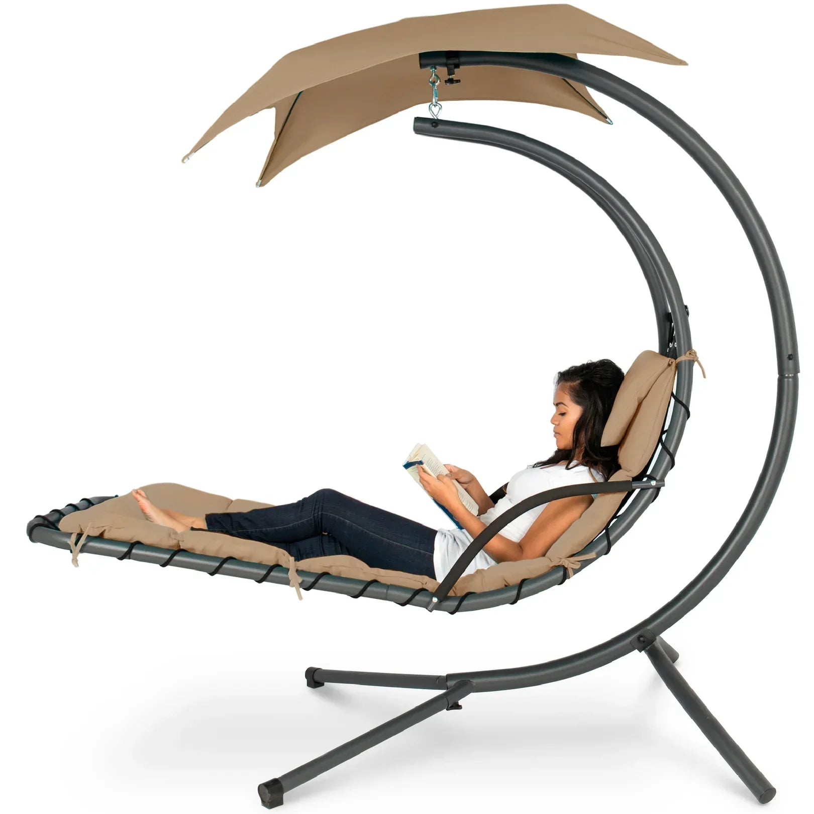 Curved Hanging Chaise with Canopy (Optional LED Light)