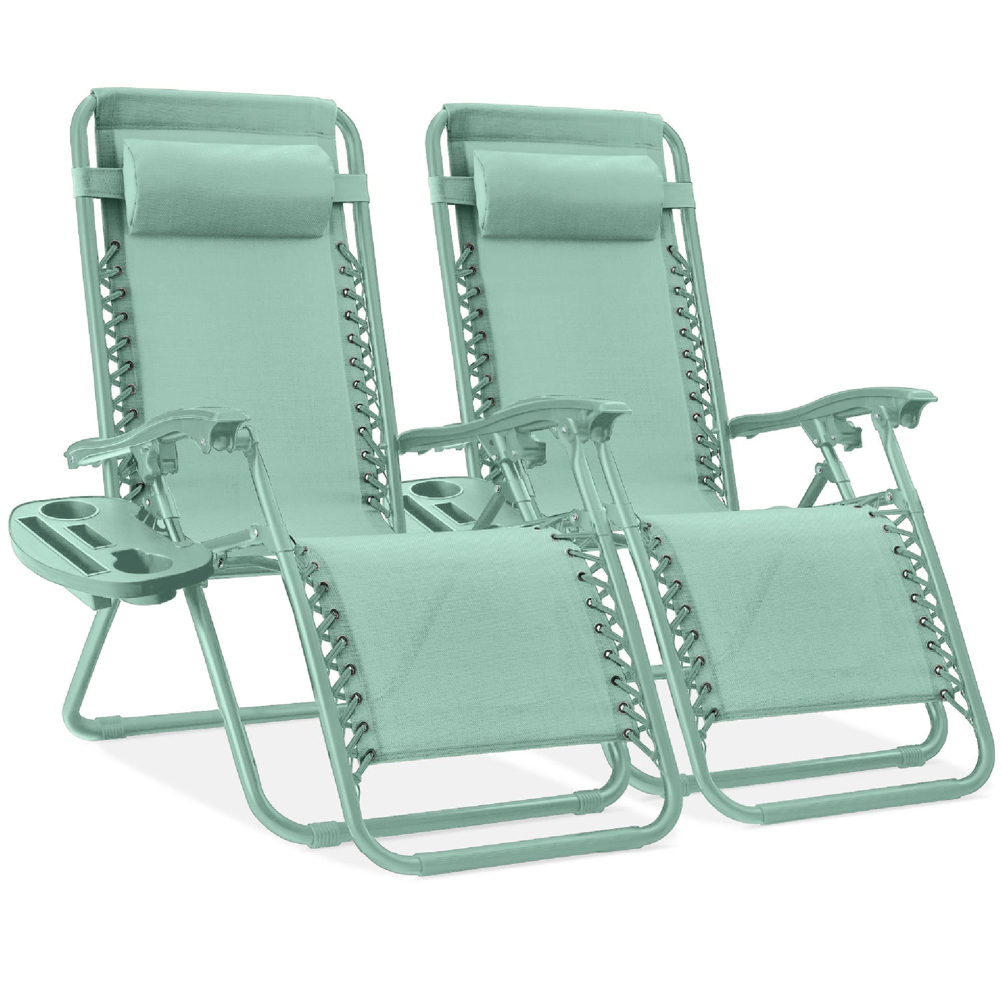 Pair of Adjustable Zero-Gravity Patio Recliners with Cup Holders