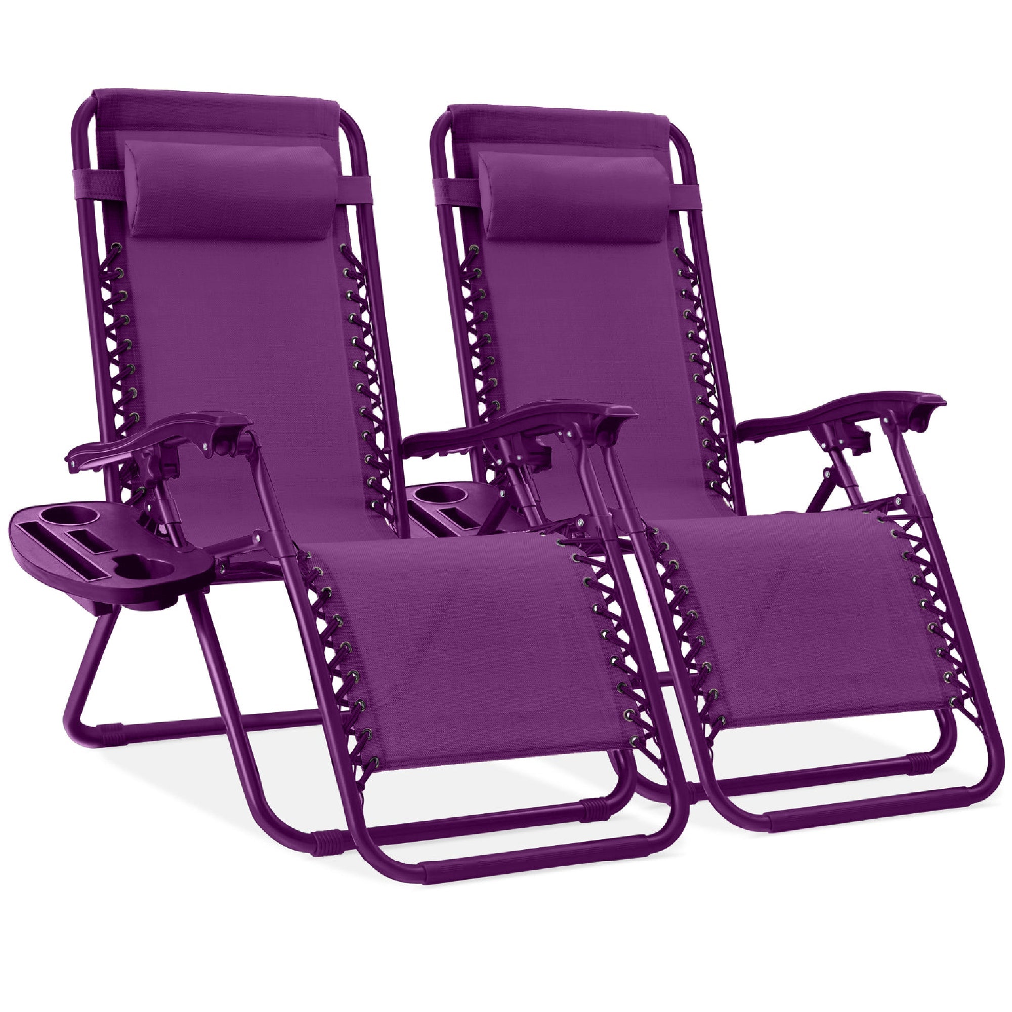 Pair of Adjustable Zero-Gravity Patio Recliners with Cup Holders