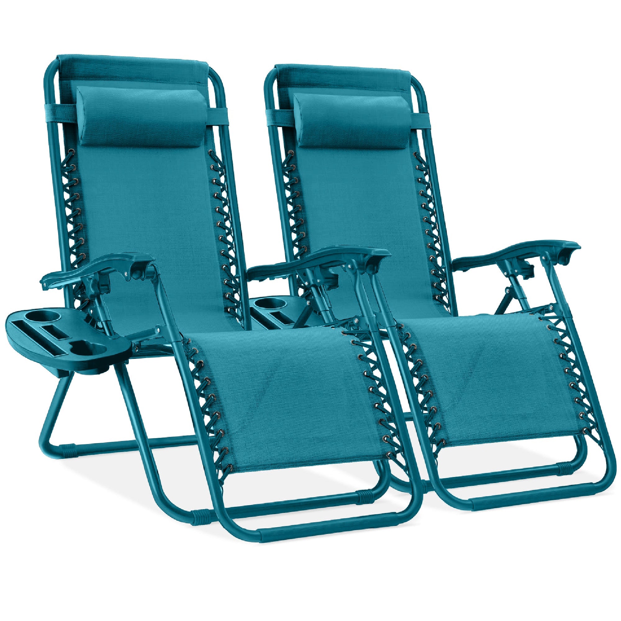 Pair of Adjustable Zero-Gravity Patio Recliners with Cup Holders