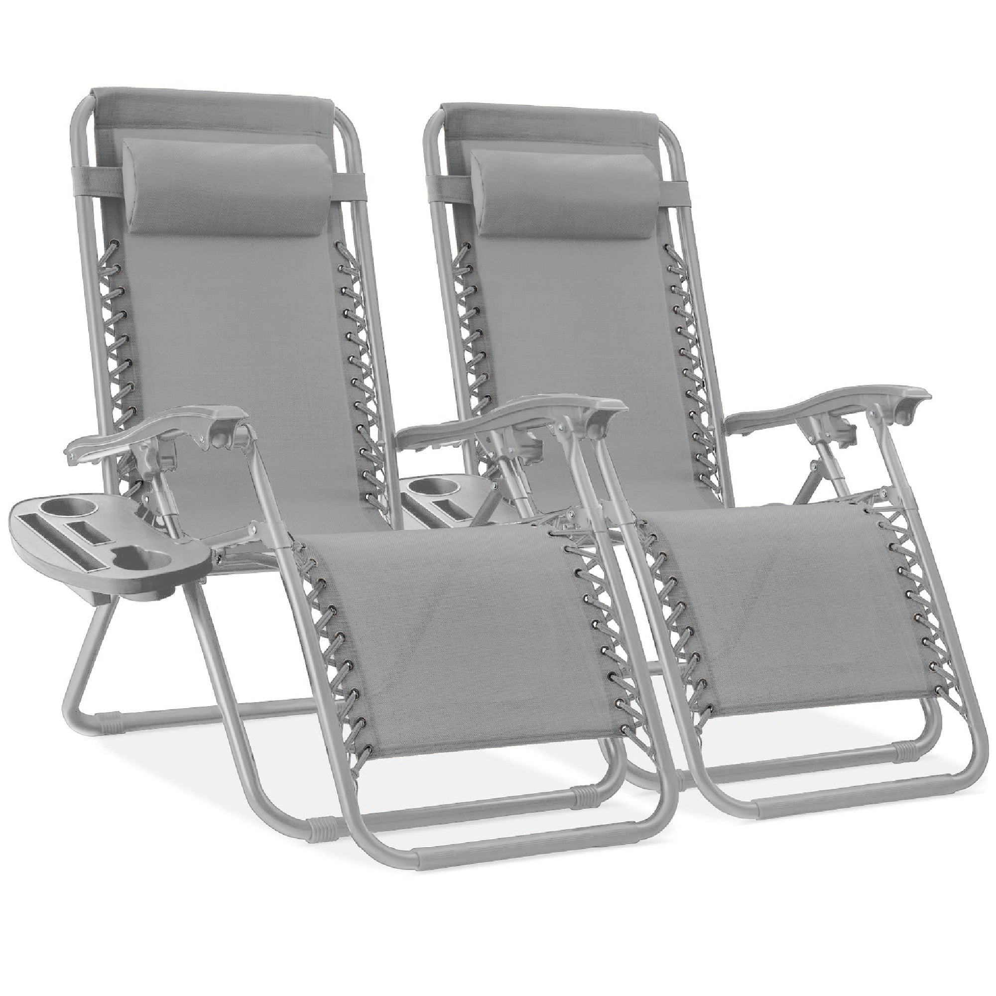 Pair of Adjustable Zero-Gravity Patio Recliners with Cup Holders
