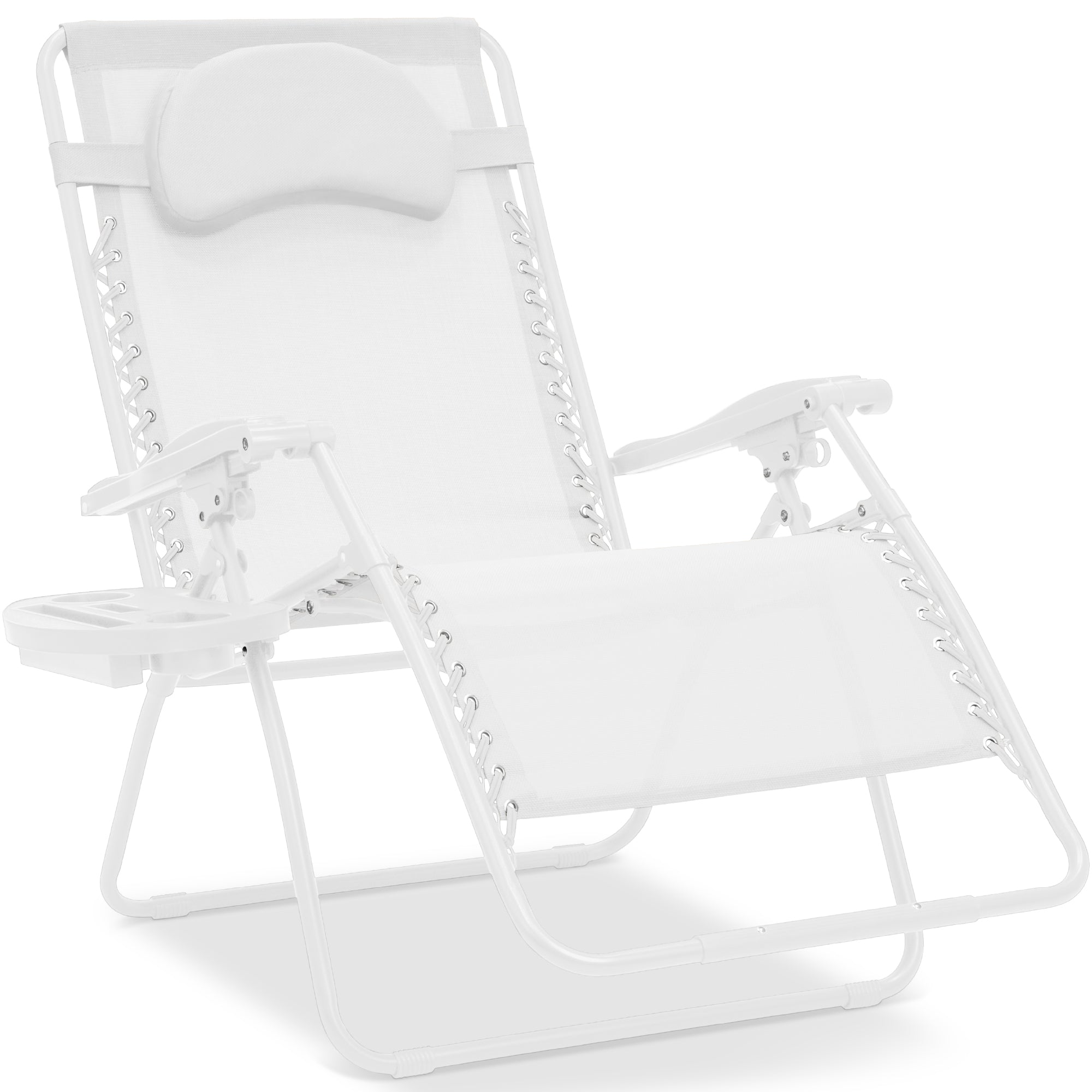 Oversized Zero-Gravity Recliner Lounger with Cup Holder and Plush Pillow