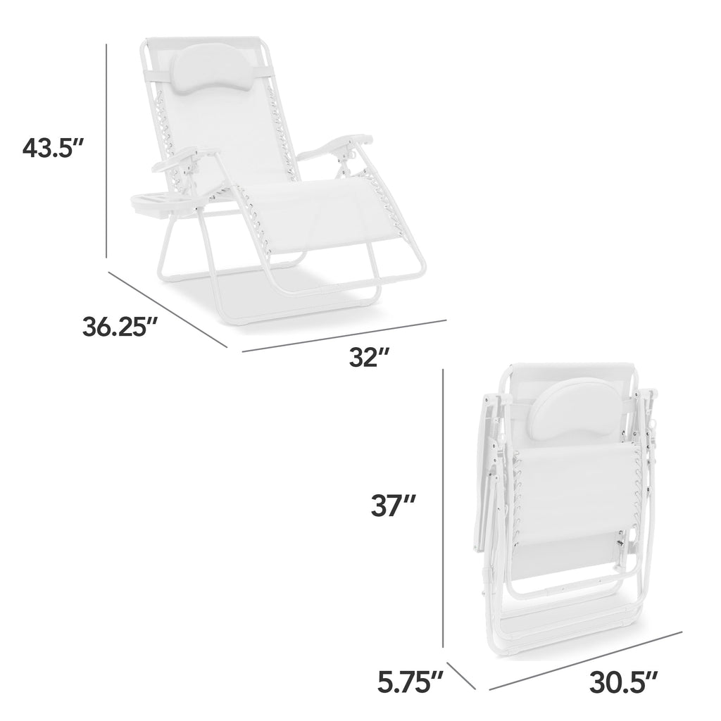 Oversized Zero-Gravity Recliner Lounger with Cup Holder and Plush Pillow