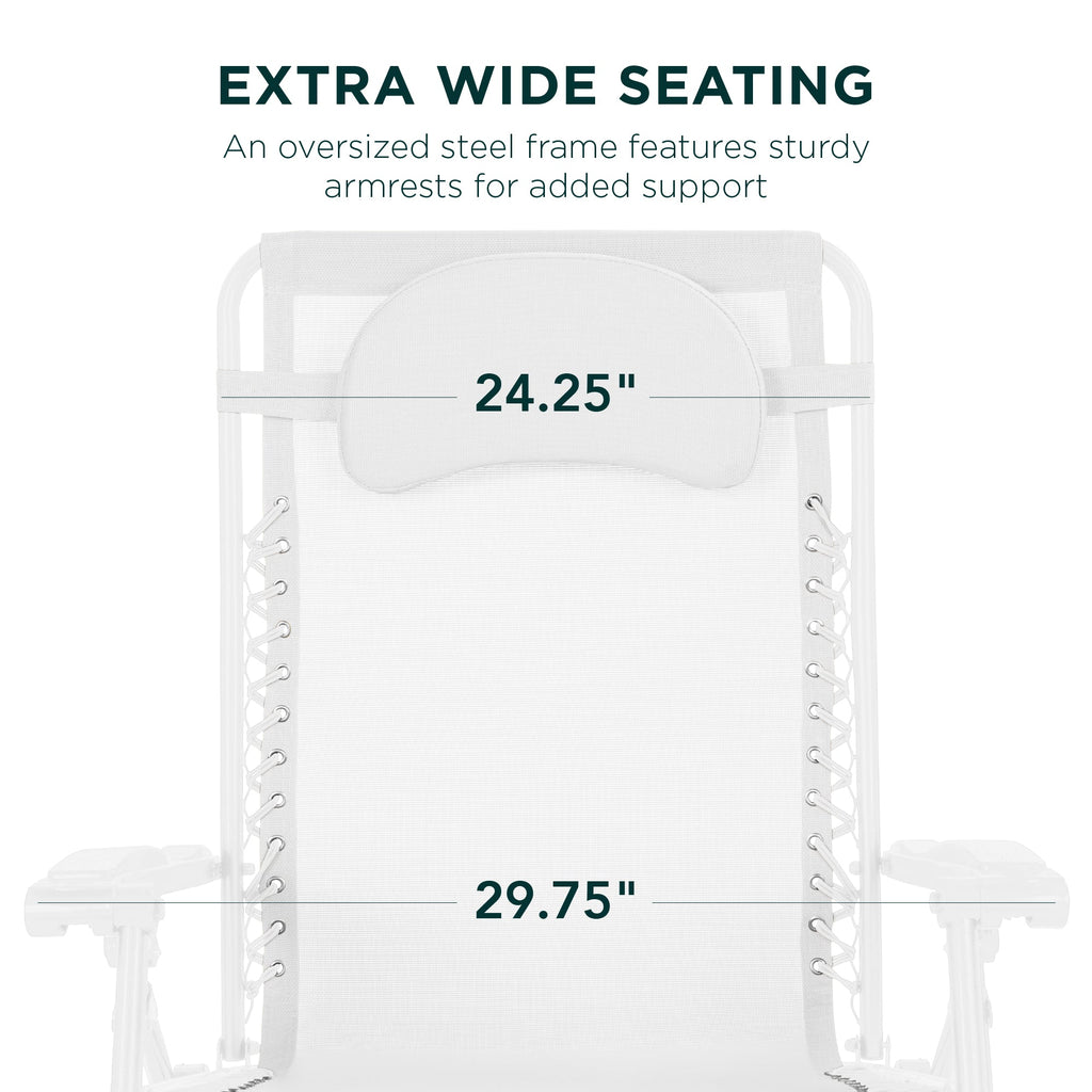 Oversized Zero-Gravity Recliner Lounger with Cup Holder and Plush Pillow